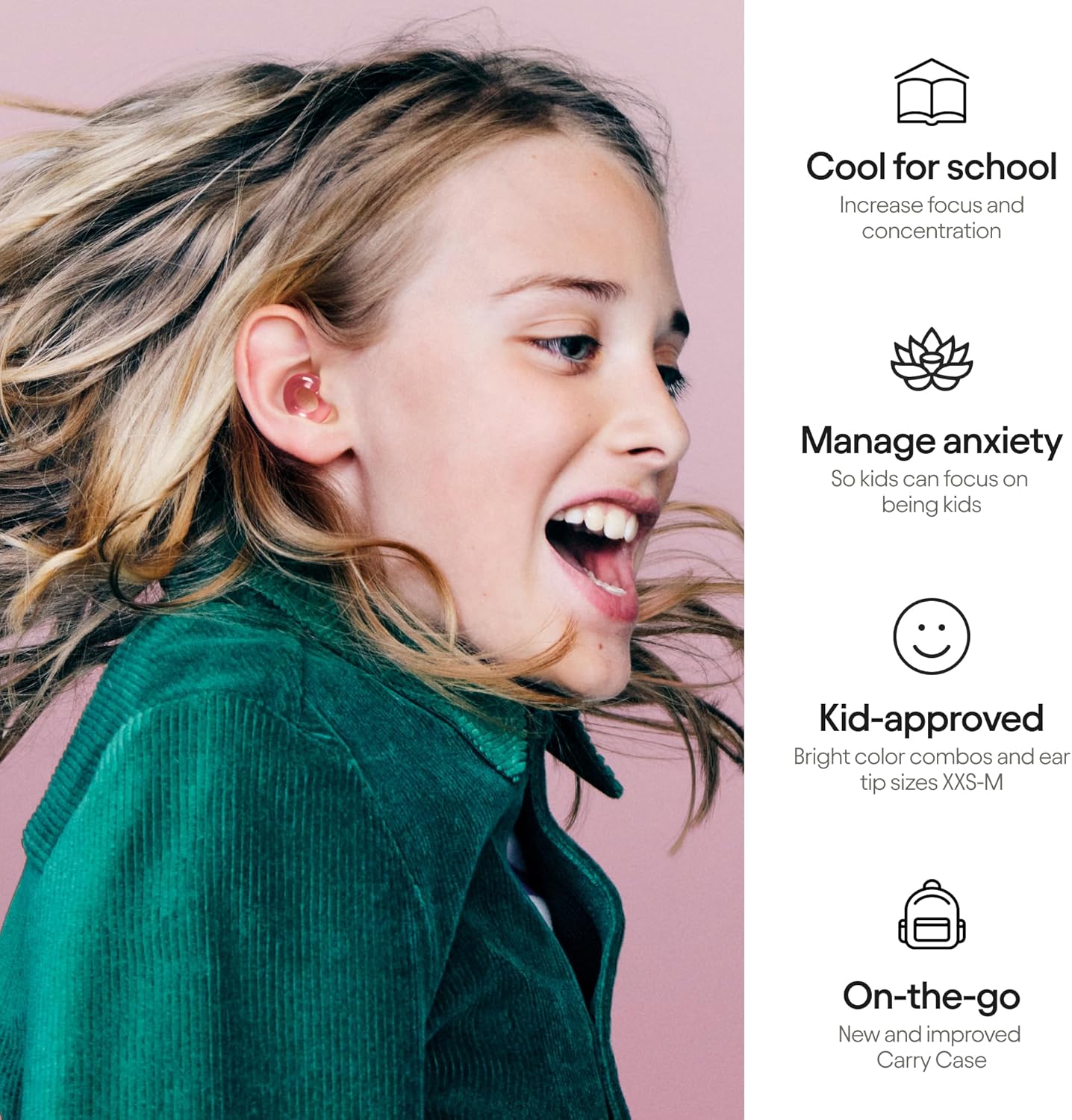Loop Engage Kids Tapones para los oídos (6-12 años)  Tapones reutilizables con sensibilidad al ruido para el hogar, la escuela, el tiempo de juego y