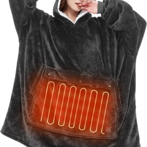 IKER Manta térmica USB, sudadera con capucha de gran tamaño con gran área de calefacción, acogedora manta con capucha Sherpa cálida para mujeres y IKER Manta térmica USB, sudadera con capucha de gran tamaño con gran área de calefacción, acogedora manta con capucha Sherpa cálida para mujeres y