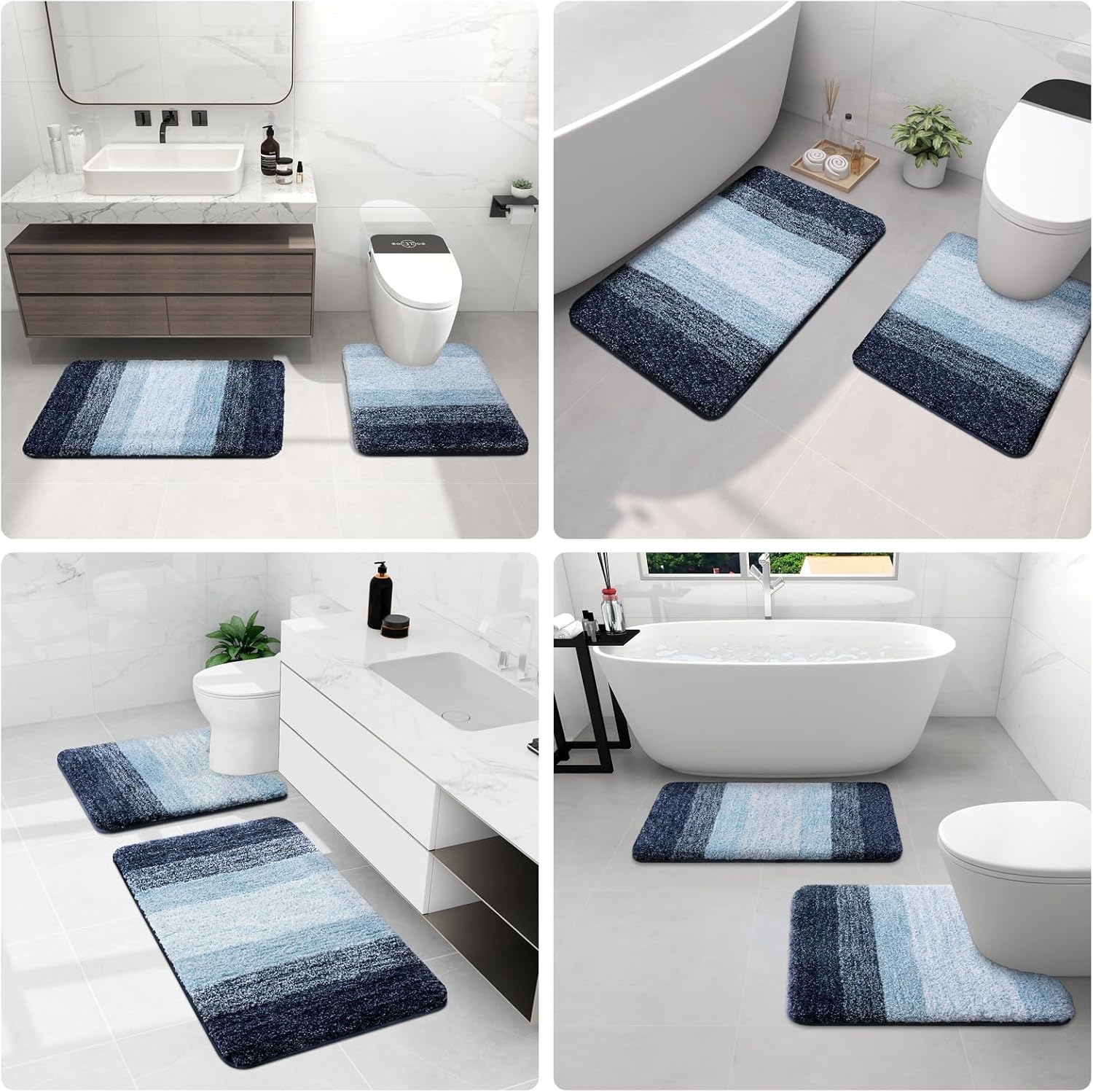 Arotive Tapetes de baño de microfibra, peludos, suaves y absorbentes, antideslizantes, de felpa gruesa, lavables a máquina, para baño, bañera y