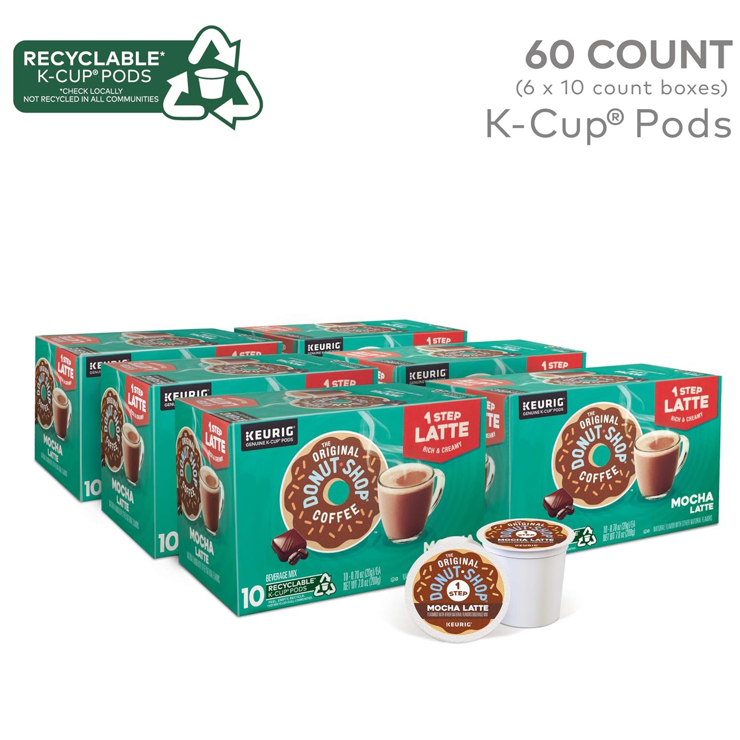 The Original Donut Shop – Cápsulas de Mocha Latte para Single Serve Coffee K-Cup, café saborizado, 60 unidades