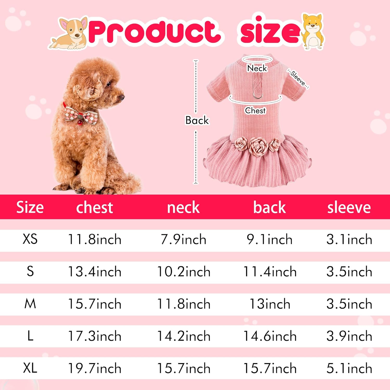 Vestido para perro, lindo vestido de corbatín, arnés y correa, ropa para caminar para perros, faldas, ropa para mascotas para perros pequeños,