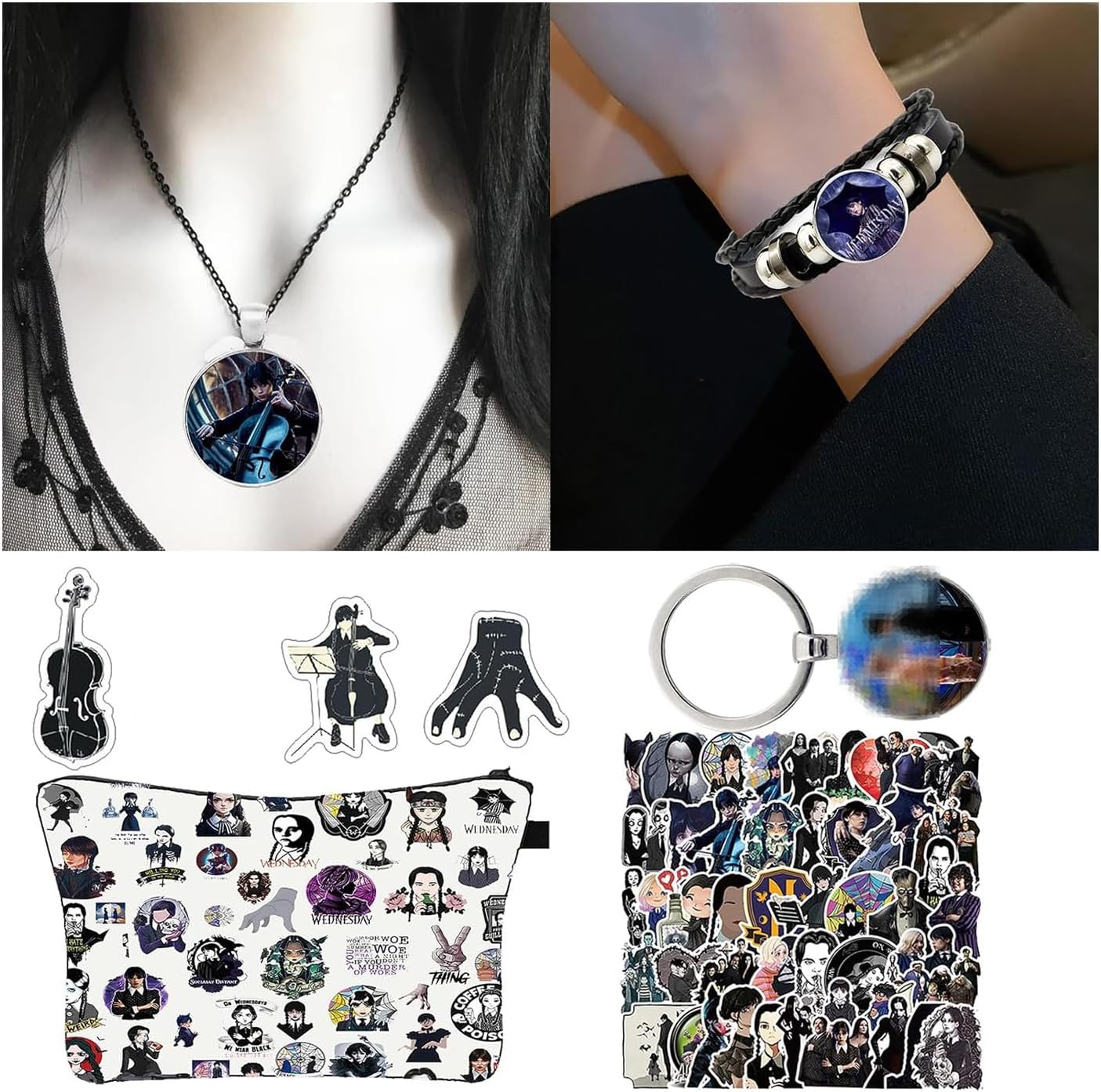 Wednesday Addams – Kit de bolsas de cosméticos para mujeres y niñas, bolsa de maquillaje, regalos para miércoles Addams, fiesta temática, bolsa de