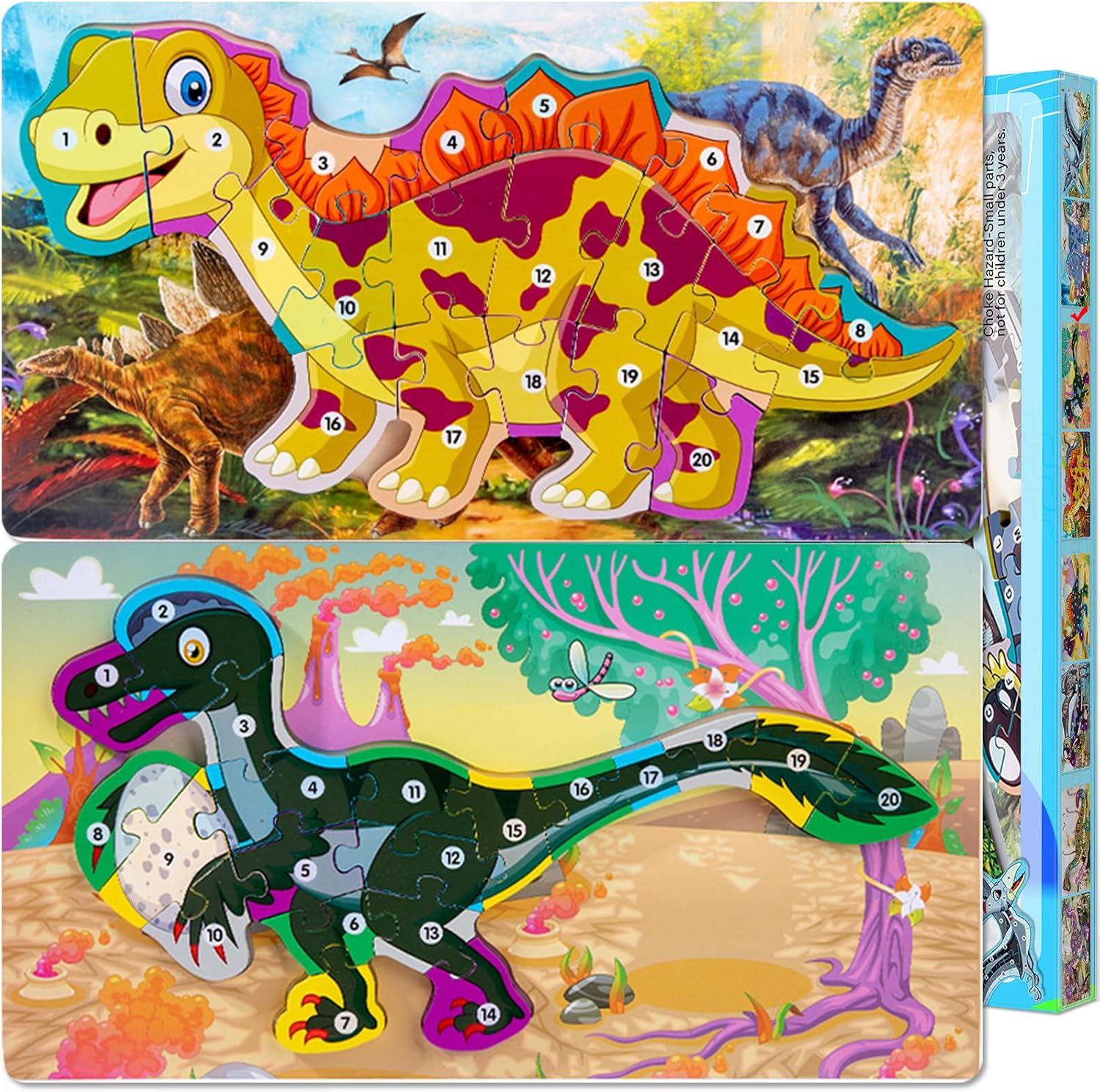 Rompecabezas de madera para niños pequeños, rompecabezas de dinosaurio de gran tamaño de 2 piezas, rompecabezas de madera para niños de 2, 3, 4, 5