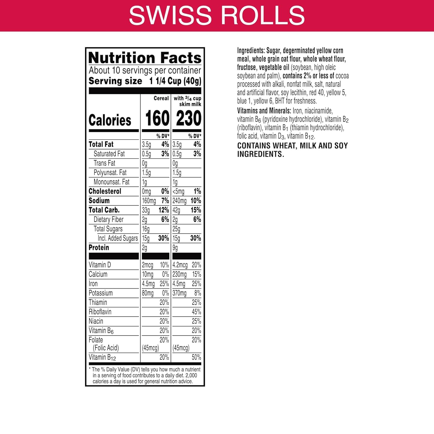 Little Debbie Cereal para desayuno frío, 8 vitaminas y minerales, aperitivos para niños, tamaño familiar, rollos suizos, caja de 13.5 onzas (1 caja)