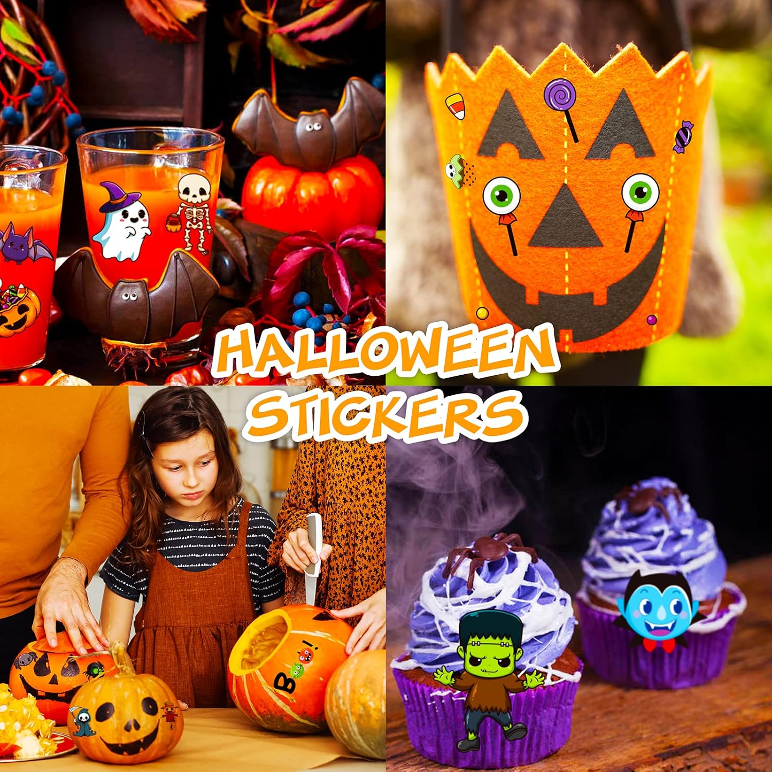 Irichna – 50 hojas de calcomanías de Halloween para niños mayores de 660 piezas, vinilo impermeable de Halloween, araña, murciélagos, calabaza,