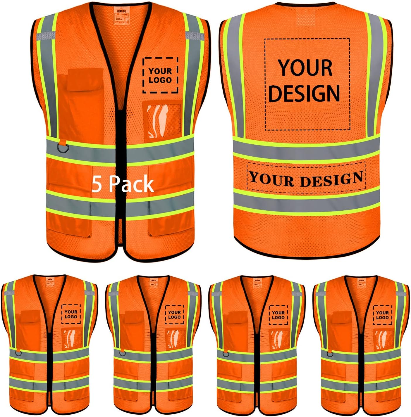 BeautyWill Chaleco de seguridad personalizado con logotipo, clase 2 personalizado de alta visibilidad, ropa de trabajo protectora para exteriores