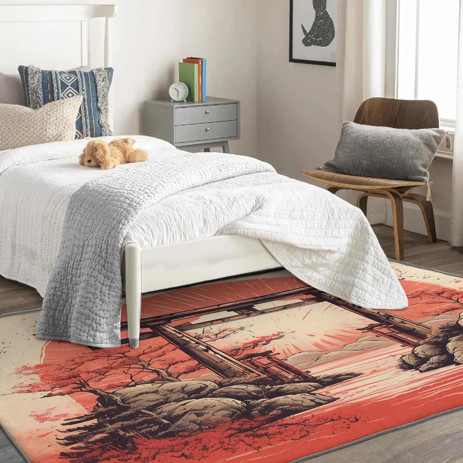 Alfombra japonesa y decoración del hogar, alfombra de 4 x 6, alfombras japonesas Torii para sala de estar, dormitorio, alfombra de estilo asiático,