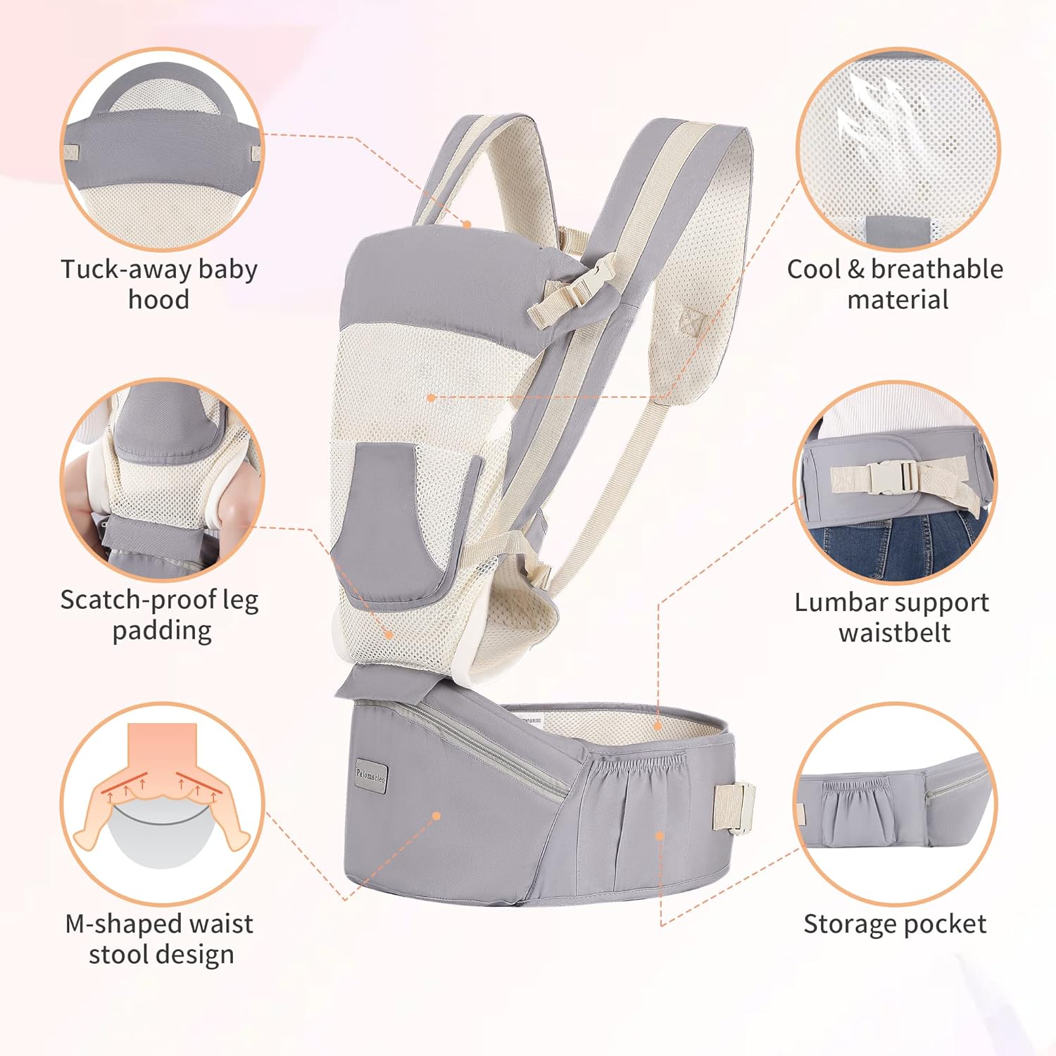Portabebés para recién nacidos a niños pequeños, 6 en 1 con asiento de cadera completo para todas las estaciones, mochila ajustable y extraíble con