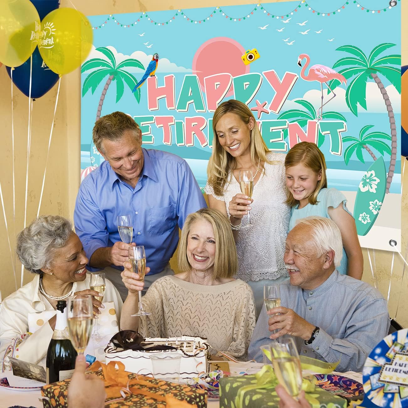 5 carteles con texto en inglés “Hawaii Luau Happy Retirement” de 3 pies para fiesta de jubilación, decoración tropical de feliz jubilación, cabina