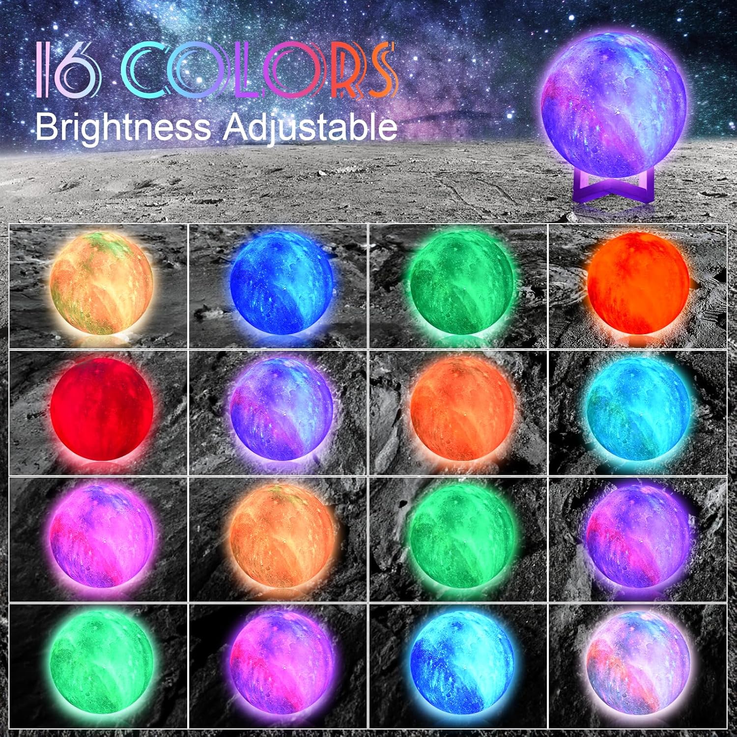Lámpara de galaxia recargable para adultos y niños de 5.9 pulgadas, luces de luna de galaxia 3D para dormitorio, regalos únicos de Navidad para