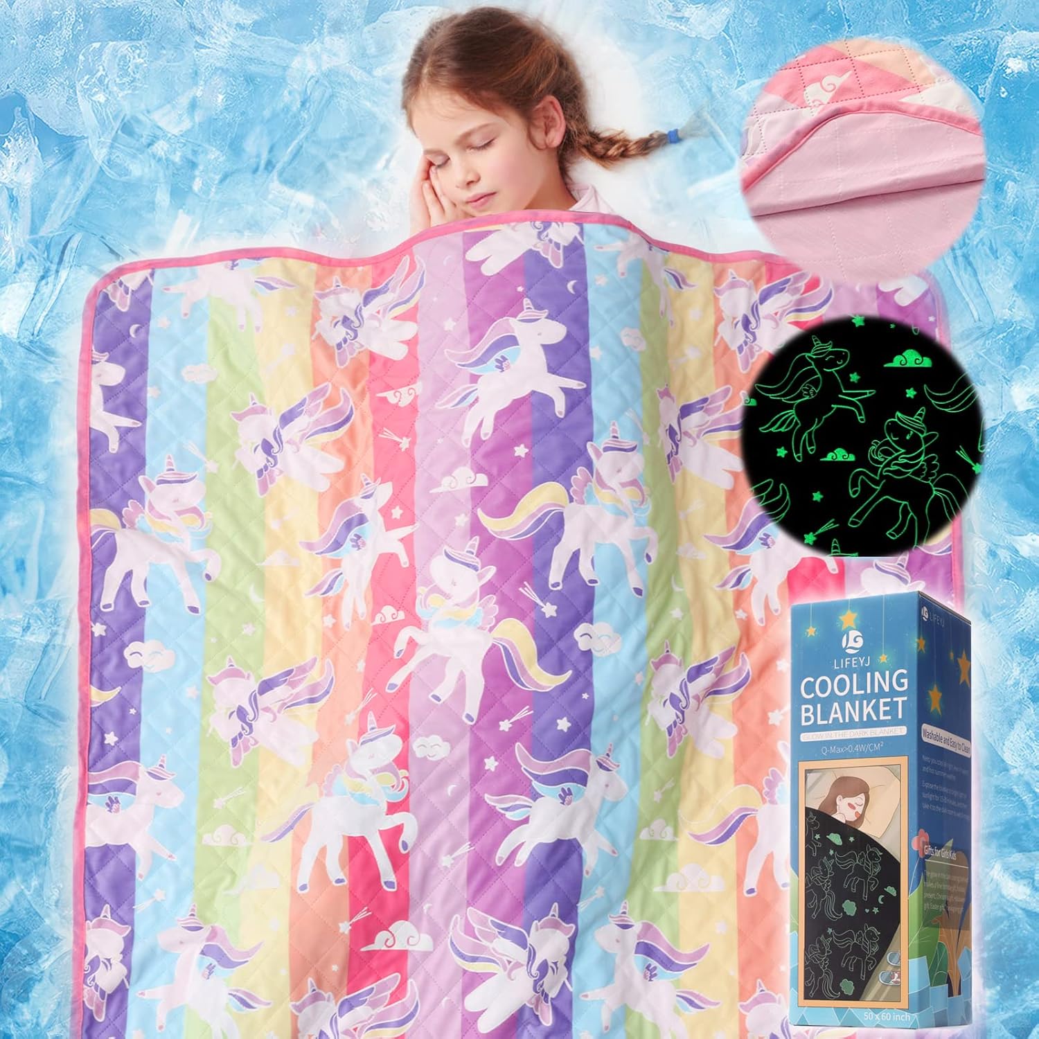 LIFEYJ Mantas refrescantes para durmientes acalorados, manta que brilla en la oscuridad, regalos de unicornios para niñas, Q-Max 0.4, manta fresca