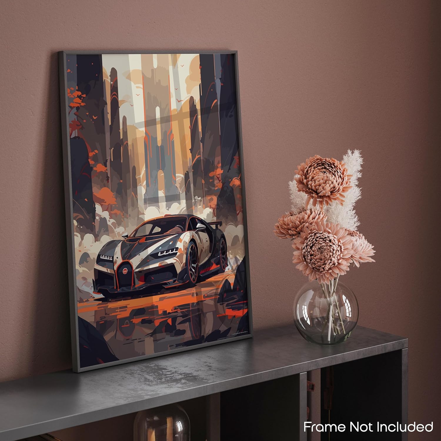 Inspirational Wall Art Co. – Elegante  Póster Bugatti Chiron – Póster de coche para habitación de niños – Decoración de pared del coche – Decoración