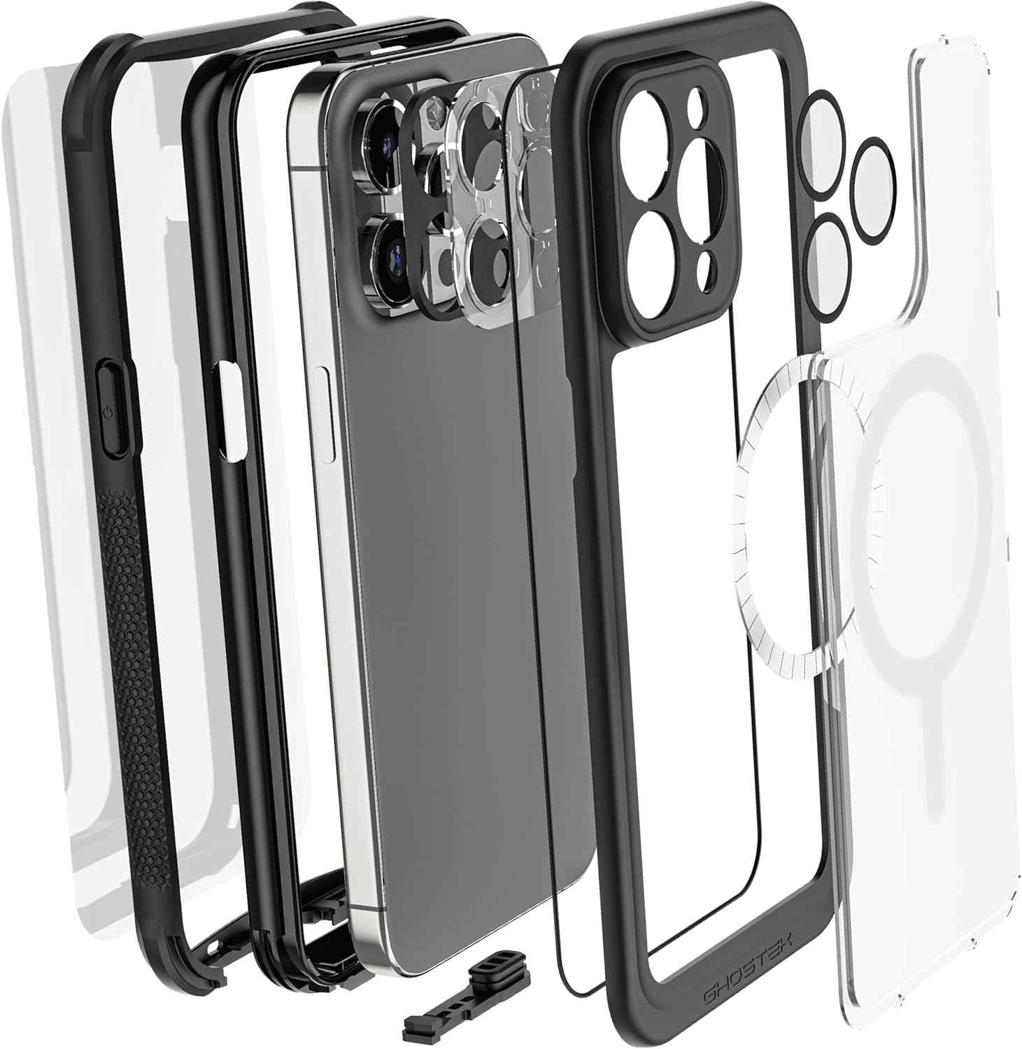 Ghostek Funda impermeable náutica para Apple iPhone 15 Pro Max con clip para cinturón, protector de pantalla y cámara, compatible con MagSafe,