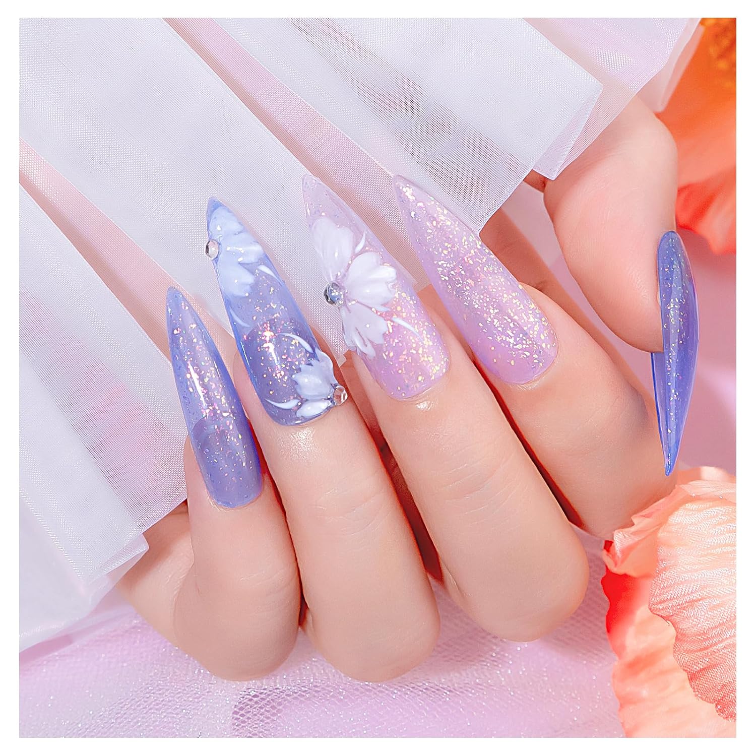 MIZHSE 12 esmaltes de gel de gelatina con purpurina, arte de uñas iridiscente brillante transparente, juego de manicura de verano de gel de