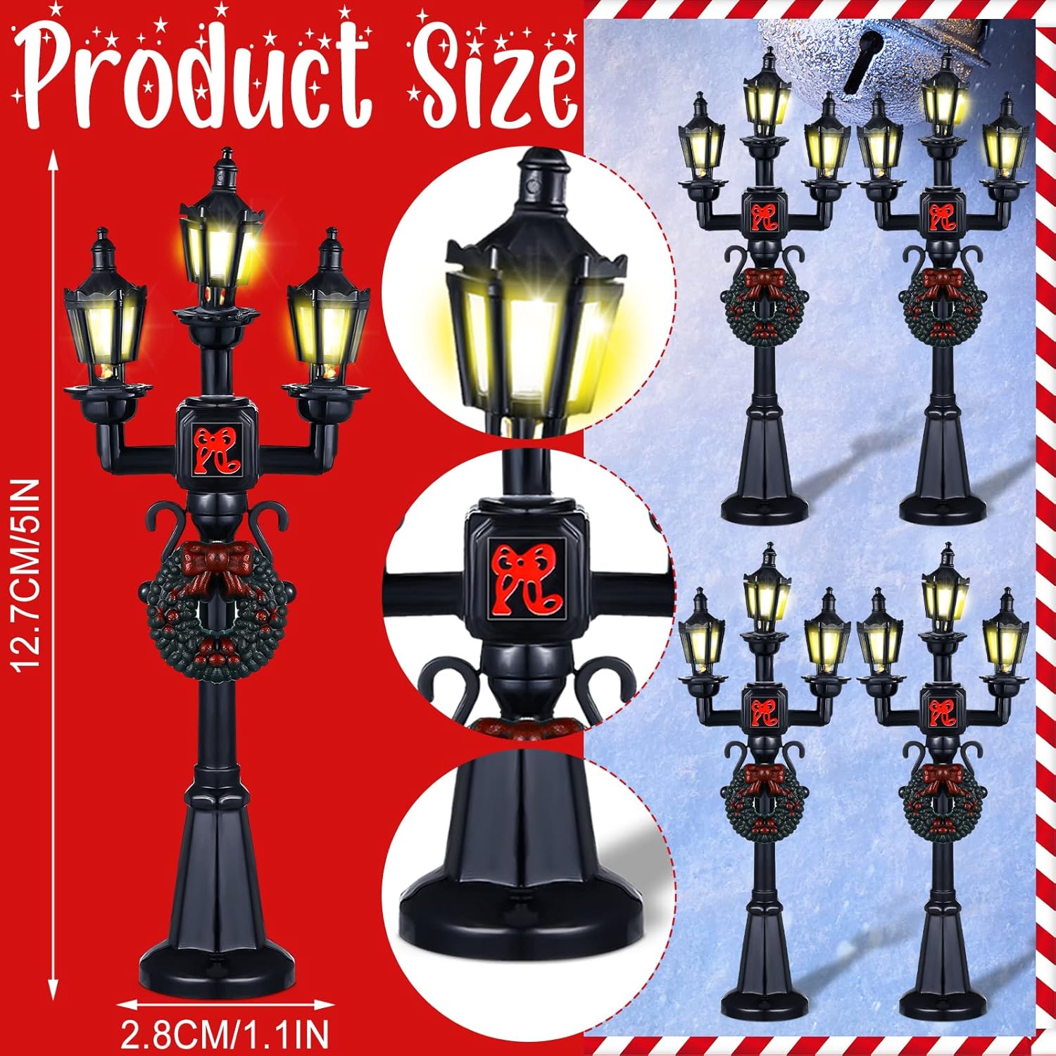 Lámpara de Navidad para poste de aldea, accesorios de aldea, lámpara de tren, farol, lámpara de calle en miniatura, luces de calle decorativas para