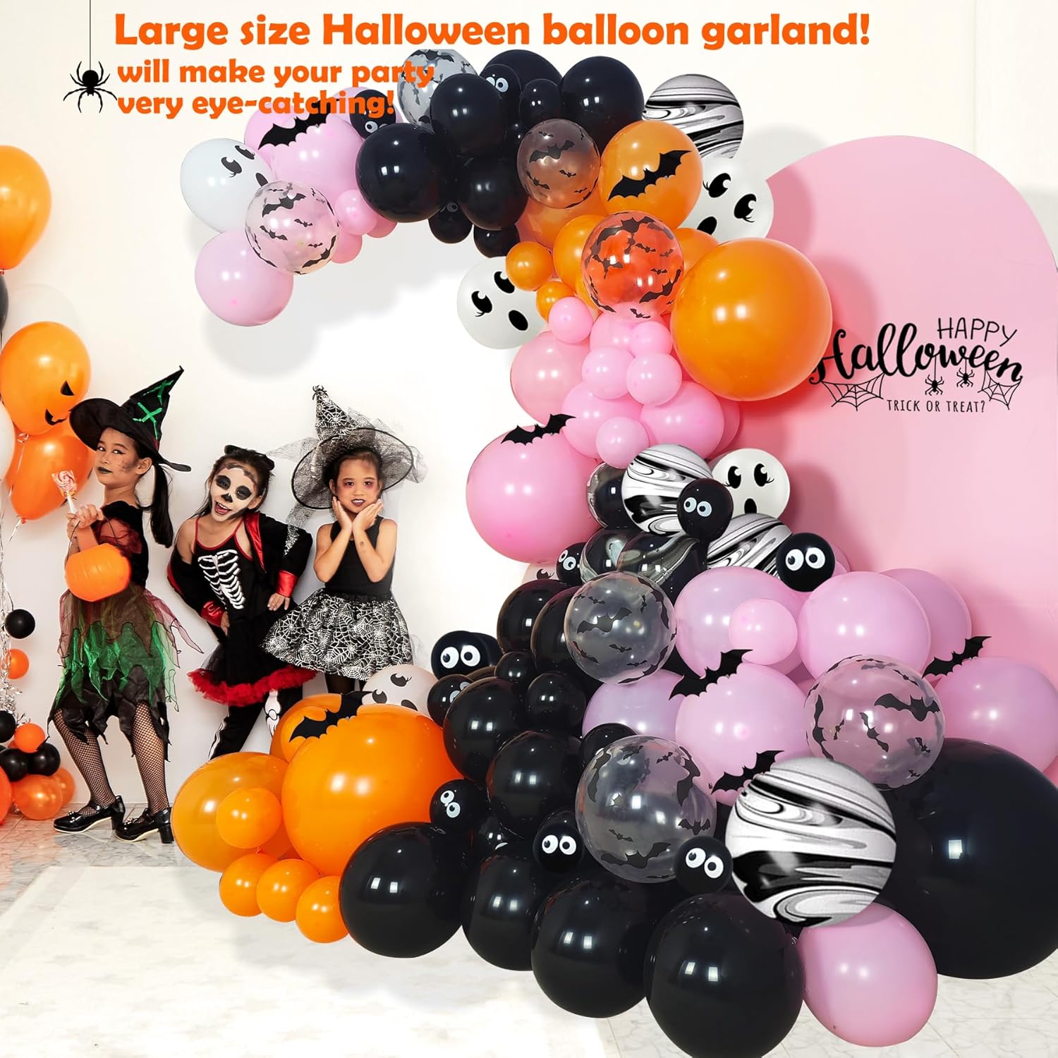 Kit de arco de guirnalda de globos de Halloween negro y rosa, decoraciones de Halloween rosas para niñas, guirnalda de globos de Halloween de gran