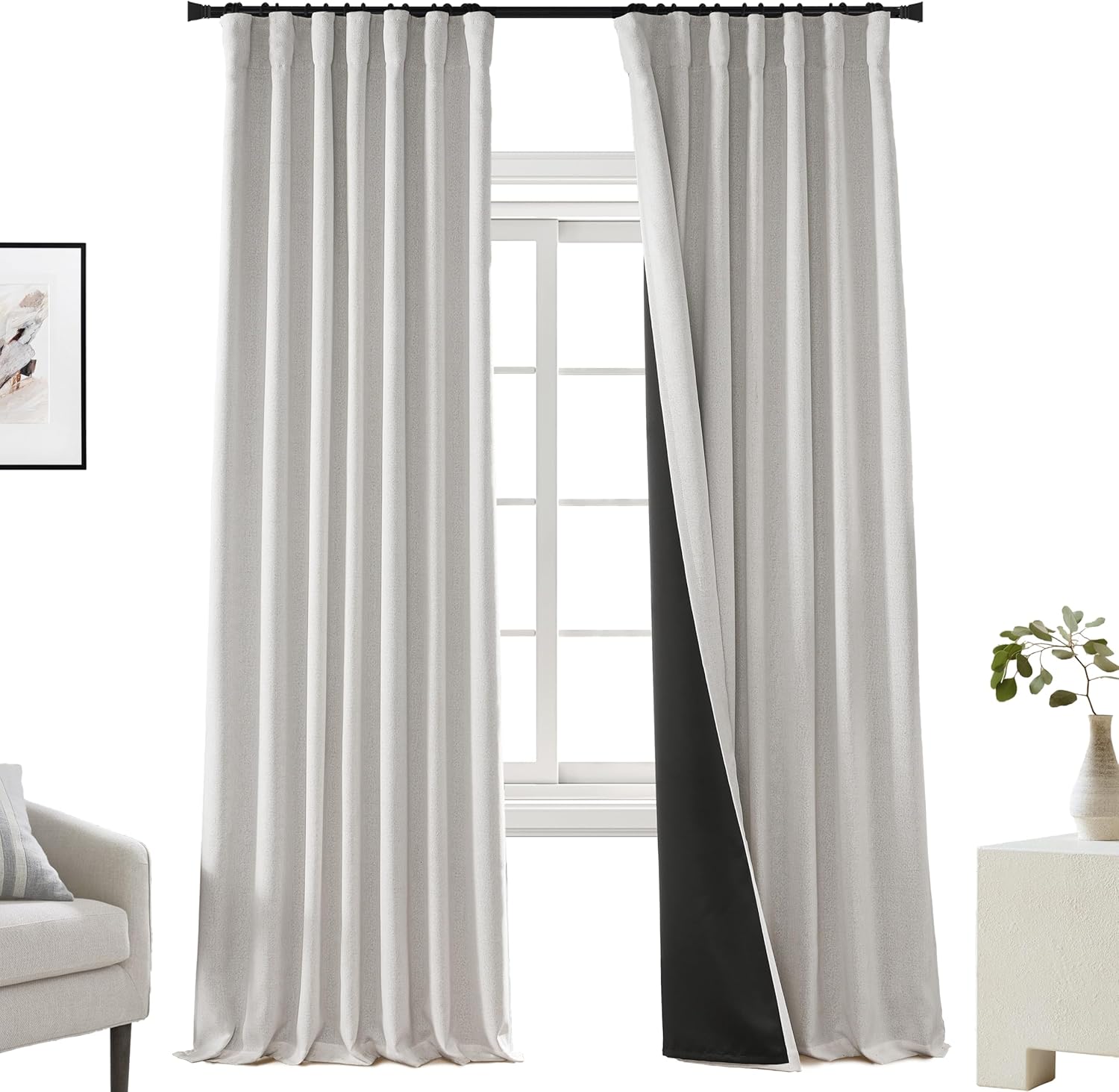 Cortinas color beige claro de 102 pulgadas de largo para sala de estar, aislamiento térmico, bloqueo de calor, plisadas en la parte trasera,