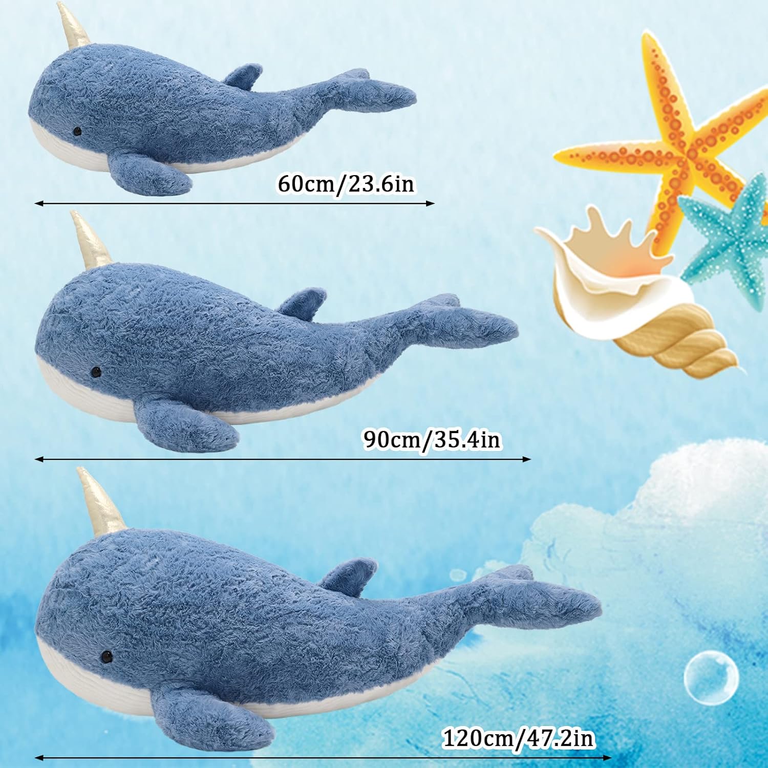 Lopbraa Ballenas de tiburón – Animal de peluche de ballena de peluche, regalo para niños, familia, cumpleaños, Navidad (ballena, 35.5 pulgadas)