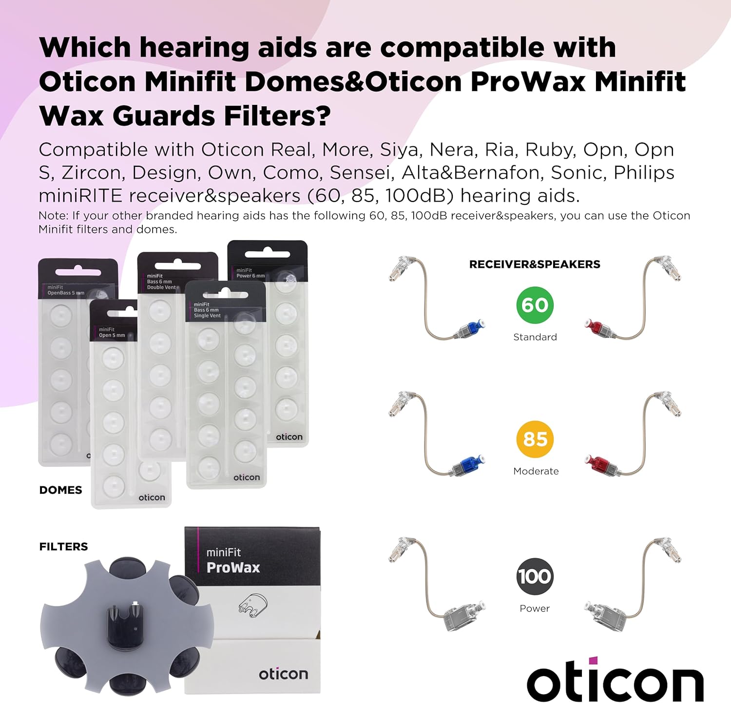 Oticon – Domos originales para audífonos Minifit Open de 0.31 pulgadas (0.31 pulgadas – mediano), repuestos originales de Dinamarca, accesorios