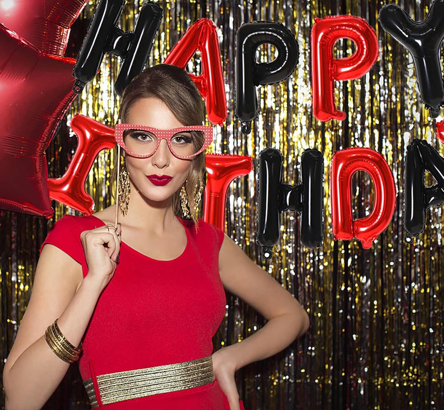 Cartel de globos rojos de feliz cumpleaños, letrero de letras de papel de aluminio de Mylar de 16 pulgadas, globos reutilizables para mujeres,