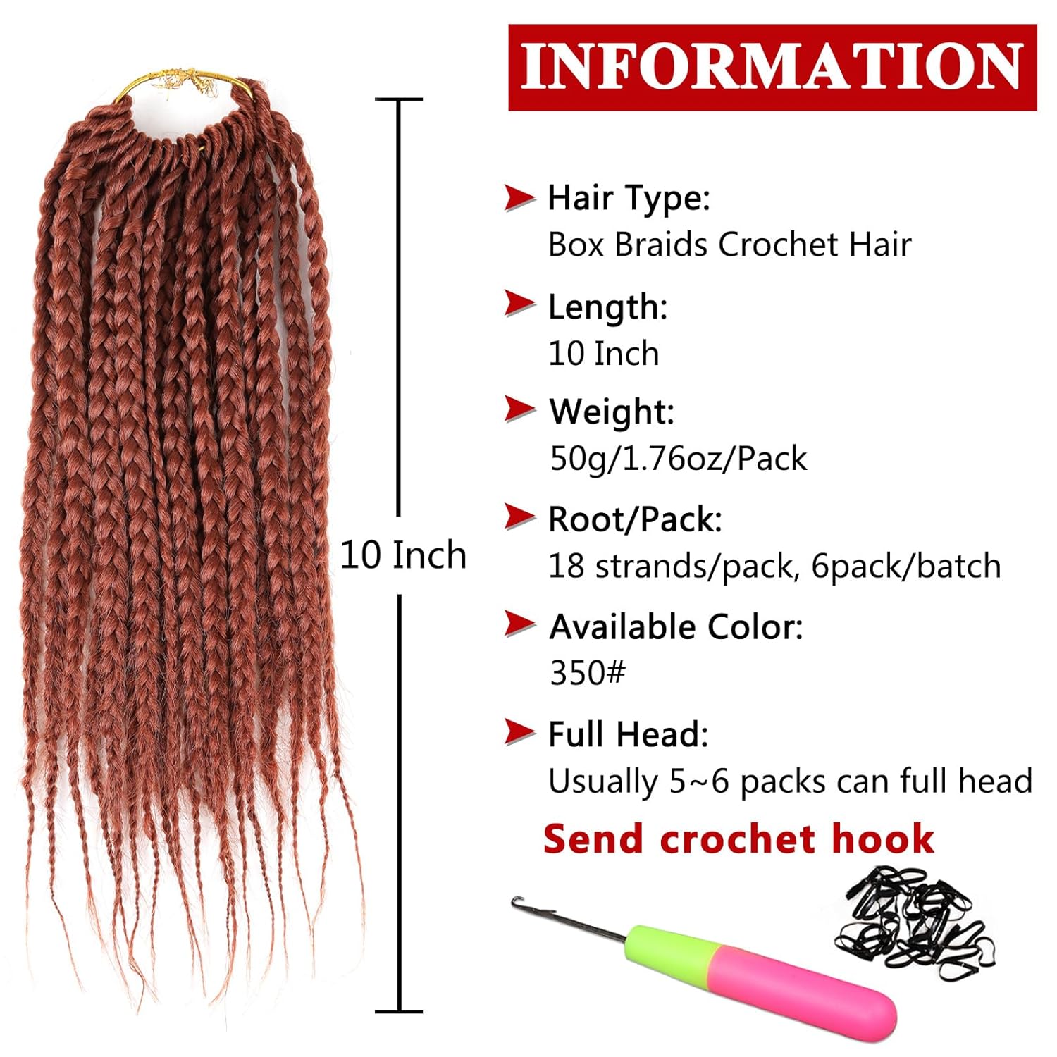 Xtrend Paquete de 6 extensiones de cabello sintético de ganchillo de 10 pulgadas, estilo bohemio, corto, Bobo Box, para mujer (18 mechones por