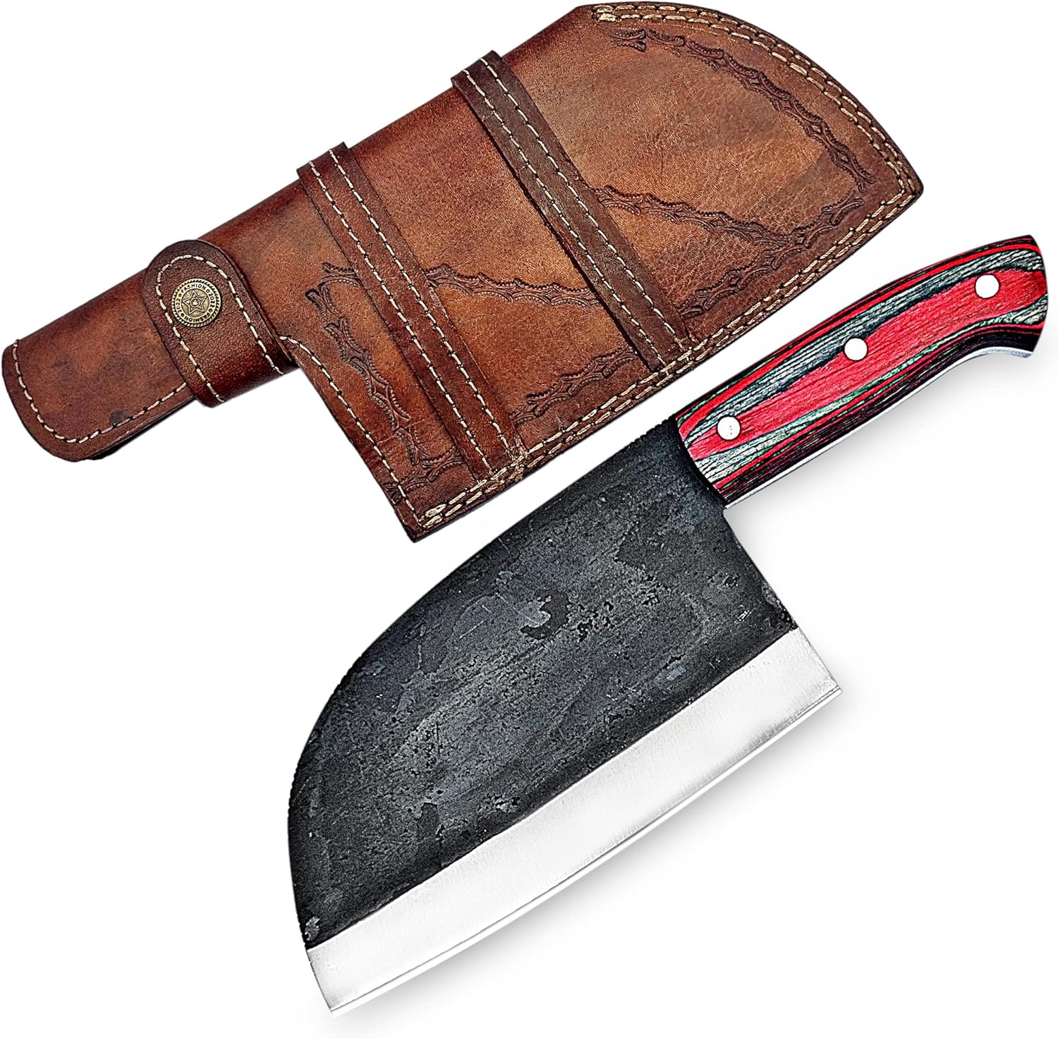 ColdLand – Cuchillo de carnicero de alto carbono, cuchillo de carnicero forjado a mano, cuchillo de cortar verduras con funda de cuero para cocina,