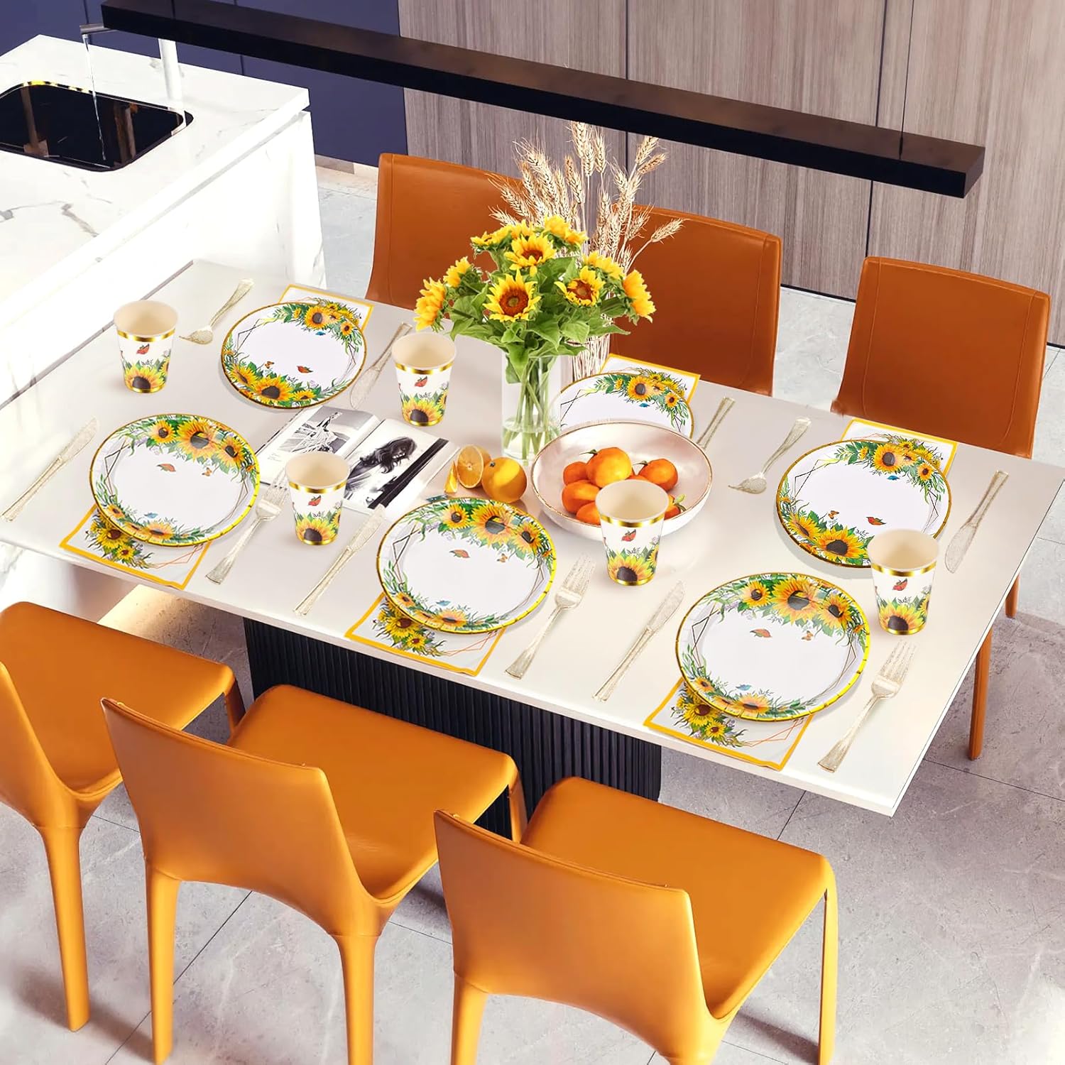 Suministros de fiesta de girasol, juego de platos y servilletas de girasol, platos desechables de girasol, tazas de fiesta, servilletas y cubiertos