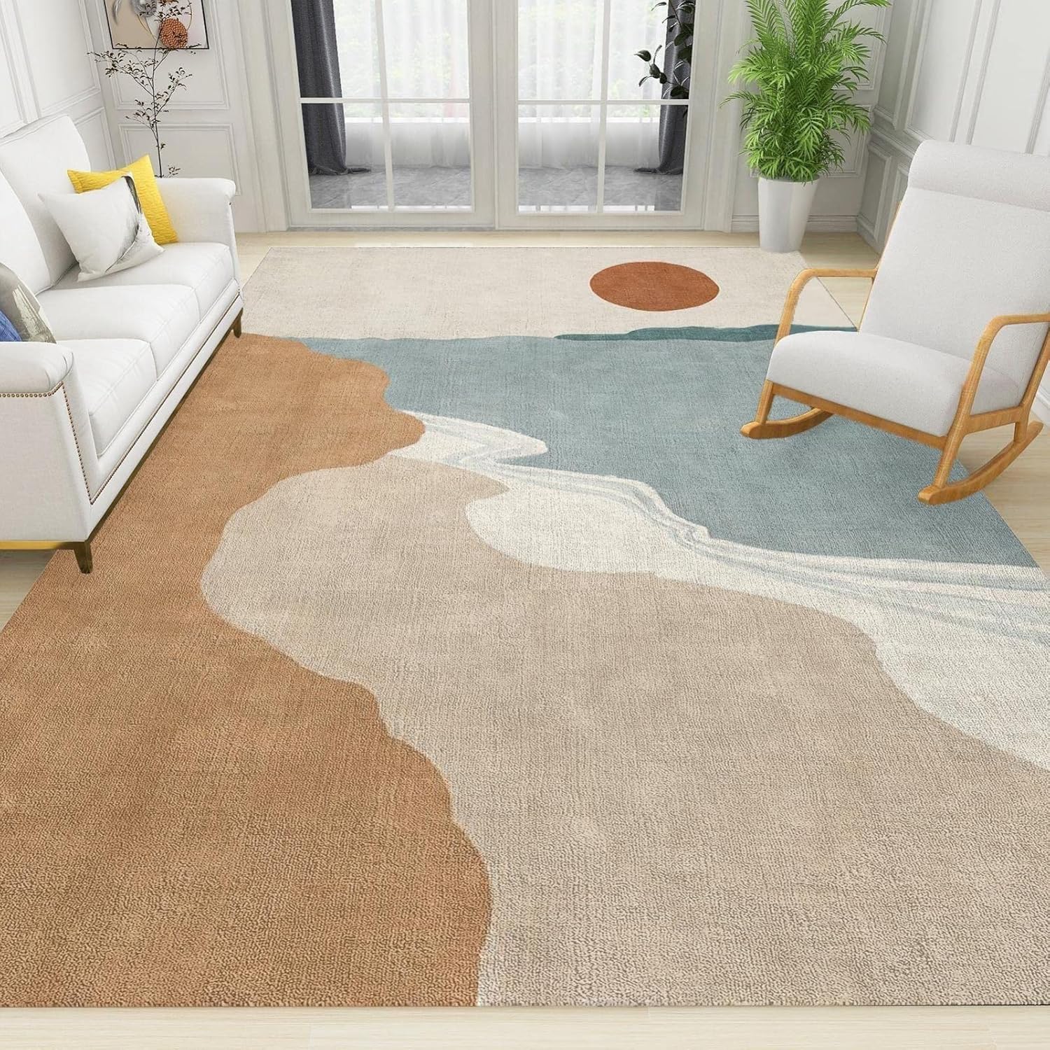 Alfombra de mediados de siglo para sala de estar o dormitorio, alfombra bohemia abstracta antideslizante, no desprende pelusa, para habitación de