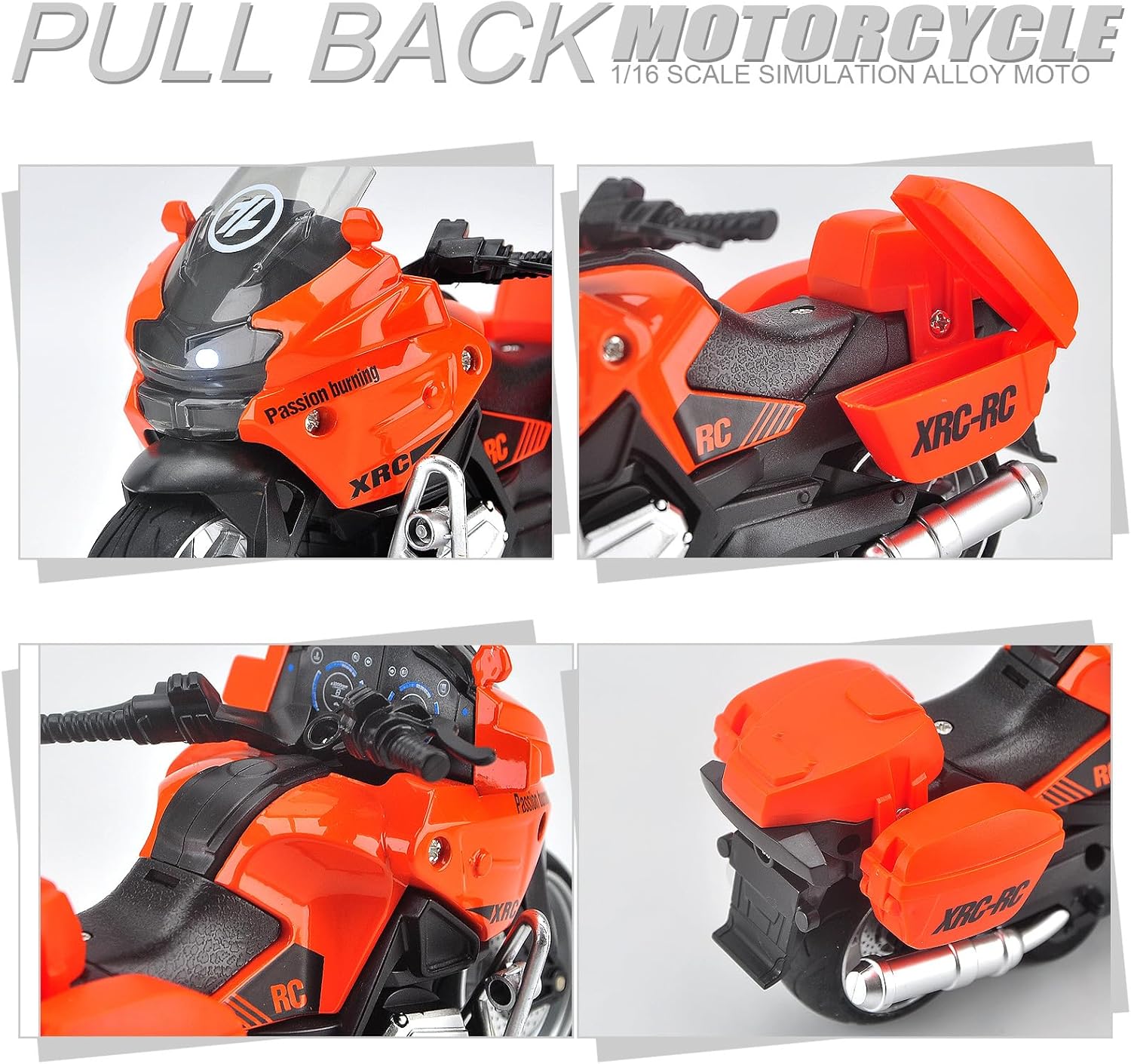 ACROFEK Juguetes de motocicleta de aleación con sonido y luz, juguetes de motocicleta fundidos a presión para niños de 3 a 5 años, gran motocicleta