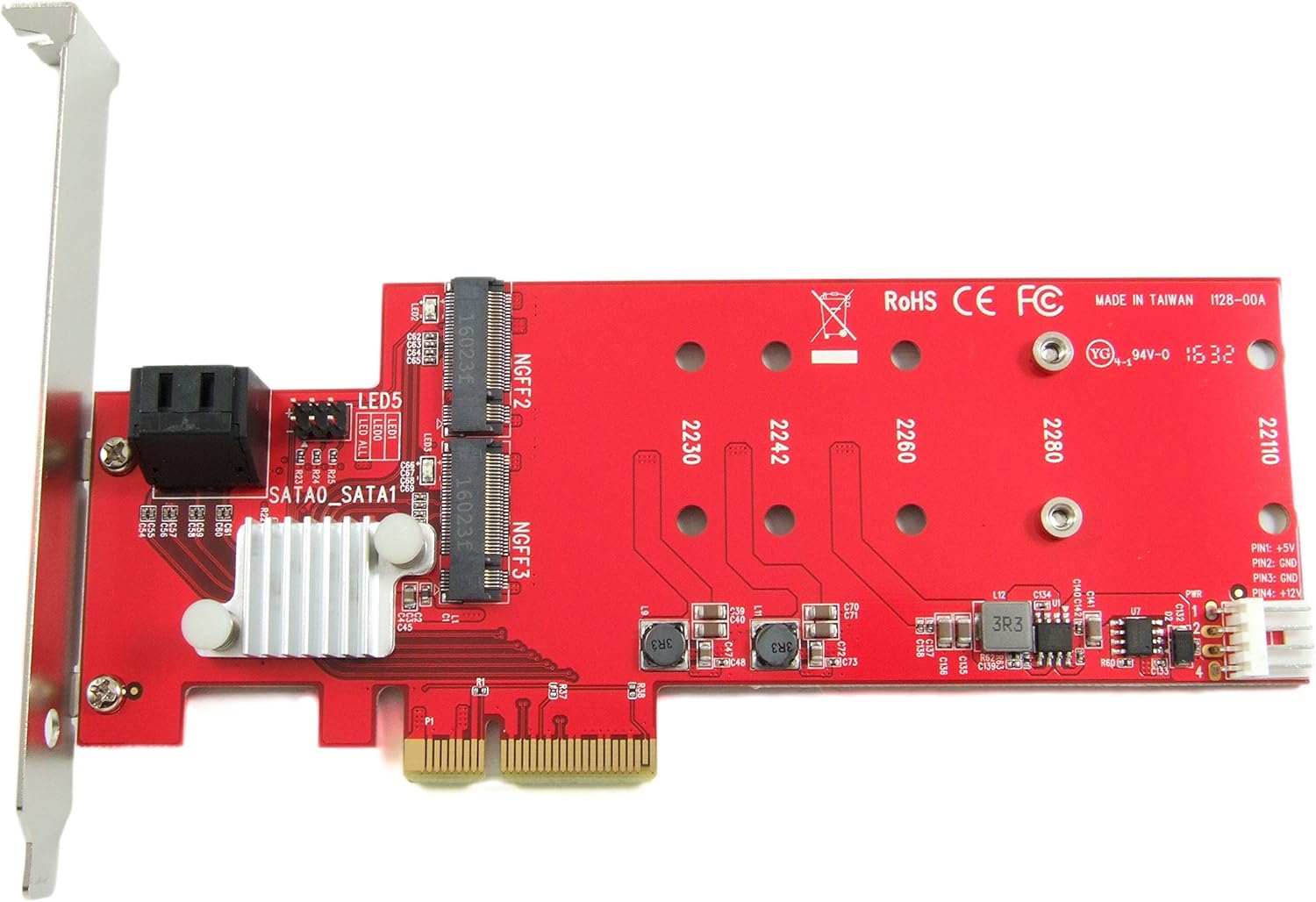 Ableconn Tarjeta controladora PEXM2-2SA Dual M.2 SATA SSD PCIe RAID con puertos SATA III duales – Compatible con 2 unidades SSD M.2 NGFF SATA + 2