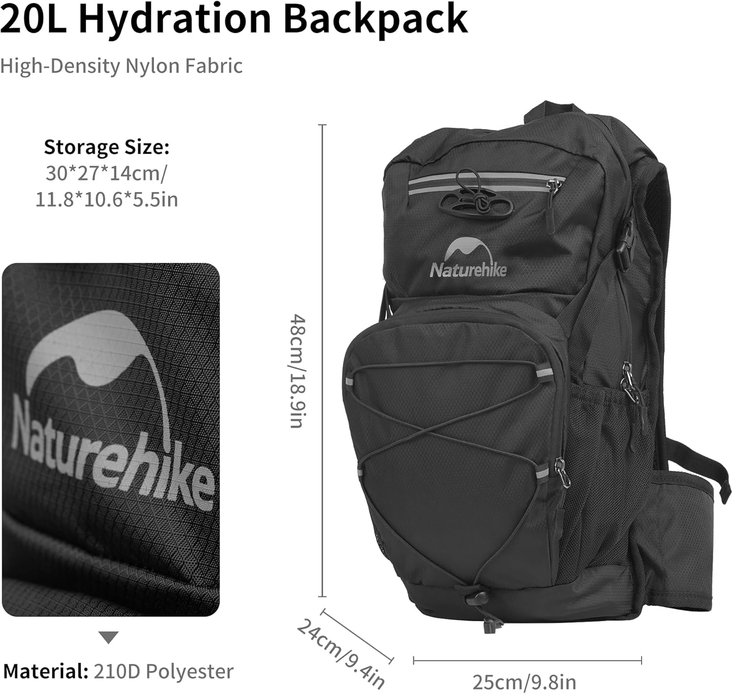 Naturehike Hydration Backpack with 2L Water Bladder, Lightweight 20L Hydration Pack with Waist Protector for Running, Cycling, Hiking, Biking,