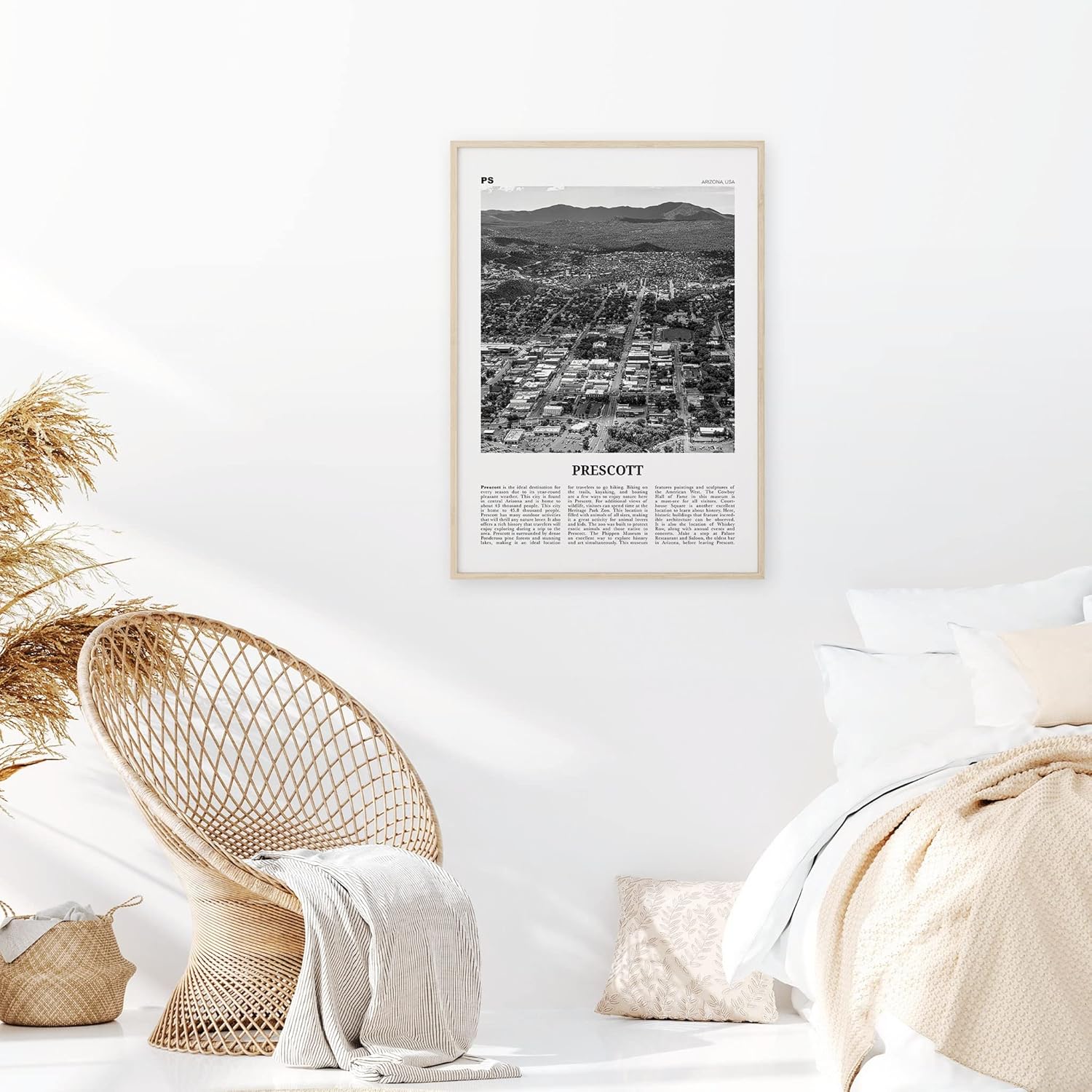 Prescott Print – Arte de pared en blanco y negro, póster de Prescott, foto de Prescott, decoración de pared de Prescott, mapa de Prescott, Arizona,