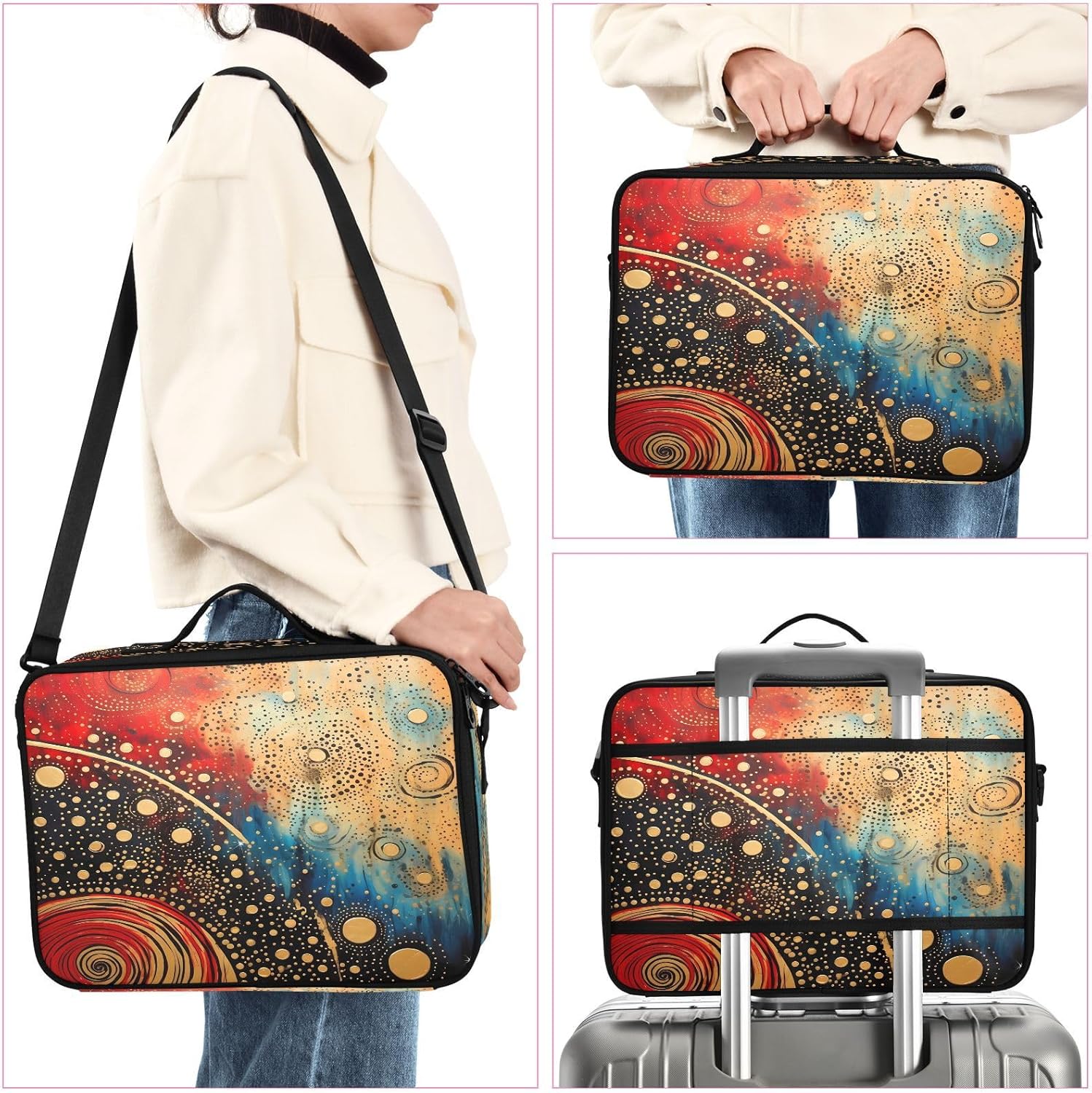 Círculo de arte colorido profesional cosmético portátil bolsa de almacenamiento organizador de maquillaje de gran capacidad organizador de