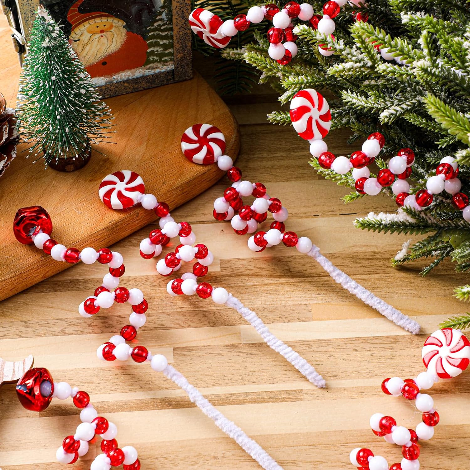 Bencailor 30 piezas de 8.66 pulgadas para árbol de Navidad de 8.66 pulgadas, decoración de campanas de Navidad, recogida rizada, piruleta roja y