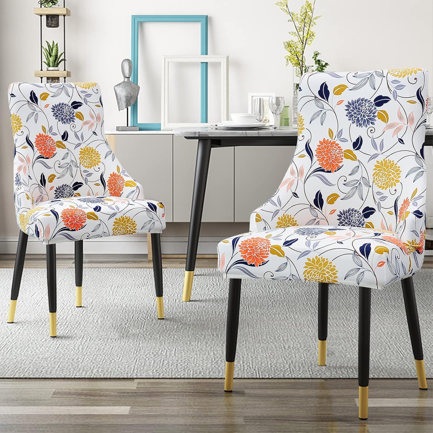 Liykimt Funda elástica para silla lateral con respaldo de ala, funda decorativa con brazo, silla de comedor tapizada lavable con protector de clavos