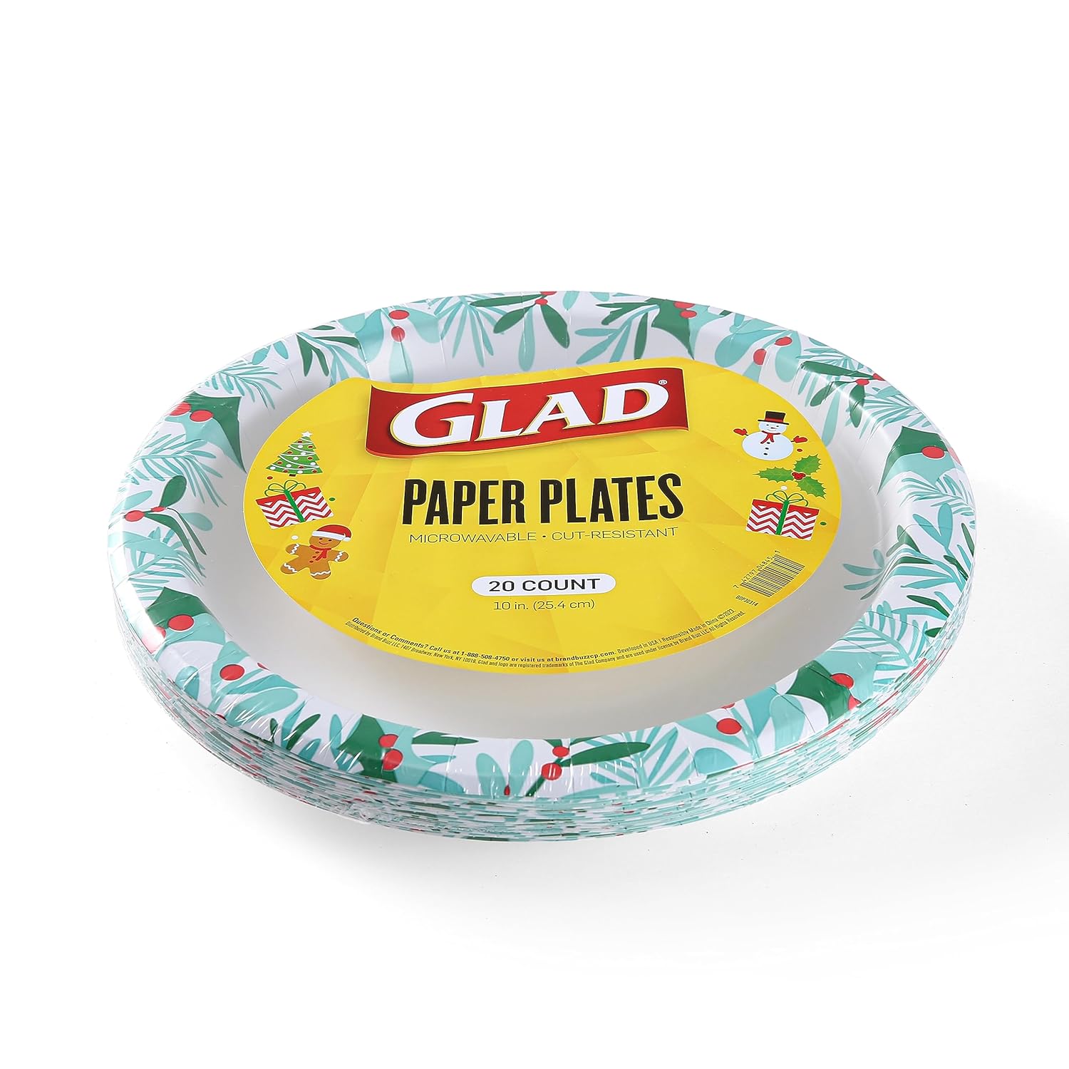 Glad Platos de papel desechables para uso diario con diseño de muérdago navideño, platos de papel resistentes, platos de papel aptos para microondas