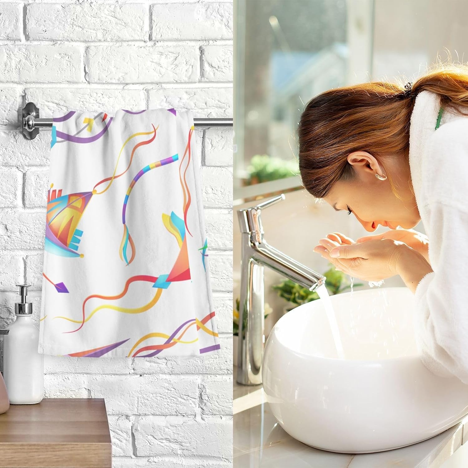 ZOEO Juego de 2 toallas de mano de baño coloridas de cometas, toallas absorbentes de algodón suave y transpirable, para baño, cocina, hotel, spa,