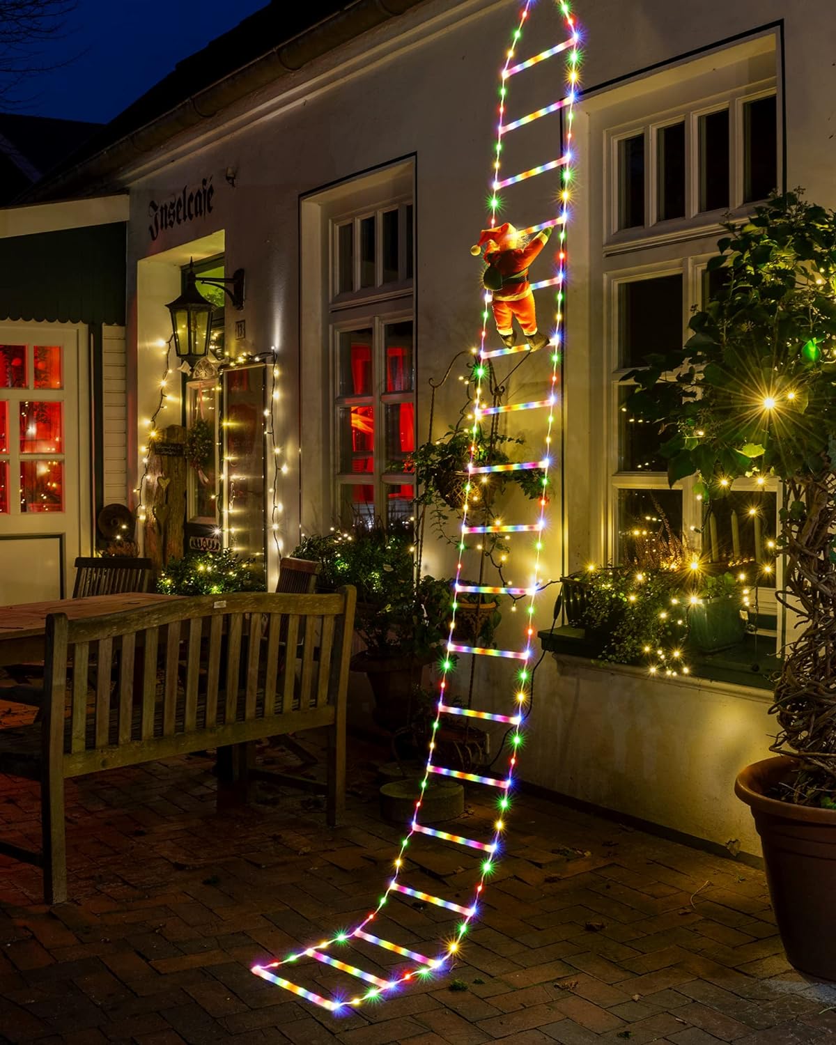 Luces LED de escalera con Papá Noel escalador – Luces decorativas de Navidad al aire libre – 3M, multicolor