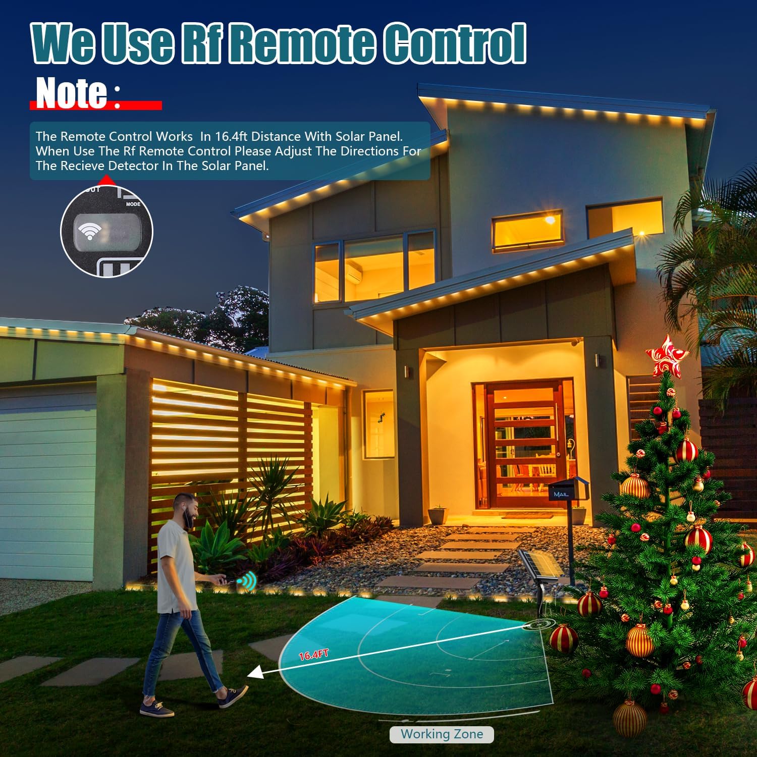 Nurluce Tira de luces LED solares para exteriores, impermeable, blanco cálido, 32.8 pies, 960 LED, 2400 mAh, 24 V, tira de luz solar con control