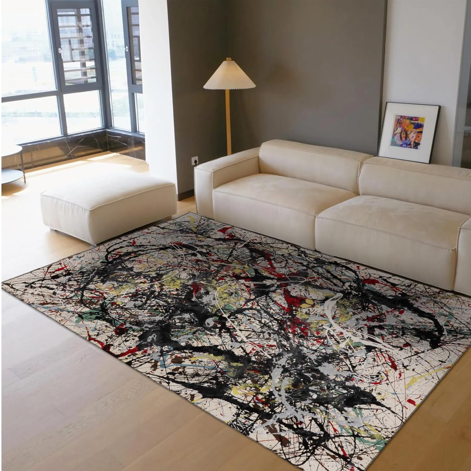 CIHCOHOME Jackson Pollock – Alfombra abstracta moderna para sala de estar, dormitorio, comedor, oficina en casa, con respaldo de goma, decoración de