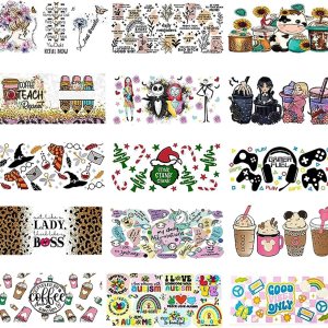 Adhesivos de transferencia UV DTF para tazas de vidrio, 15 hojas impermeables de película transparente frotar en transferencias calcomanías para Adhesivos de transferencia UV DTF para tazas de vidrio, 15 hojas impermeables de película transparente frotar en transferencias calcomanías para