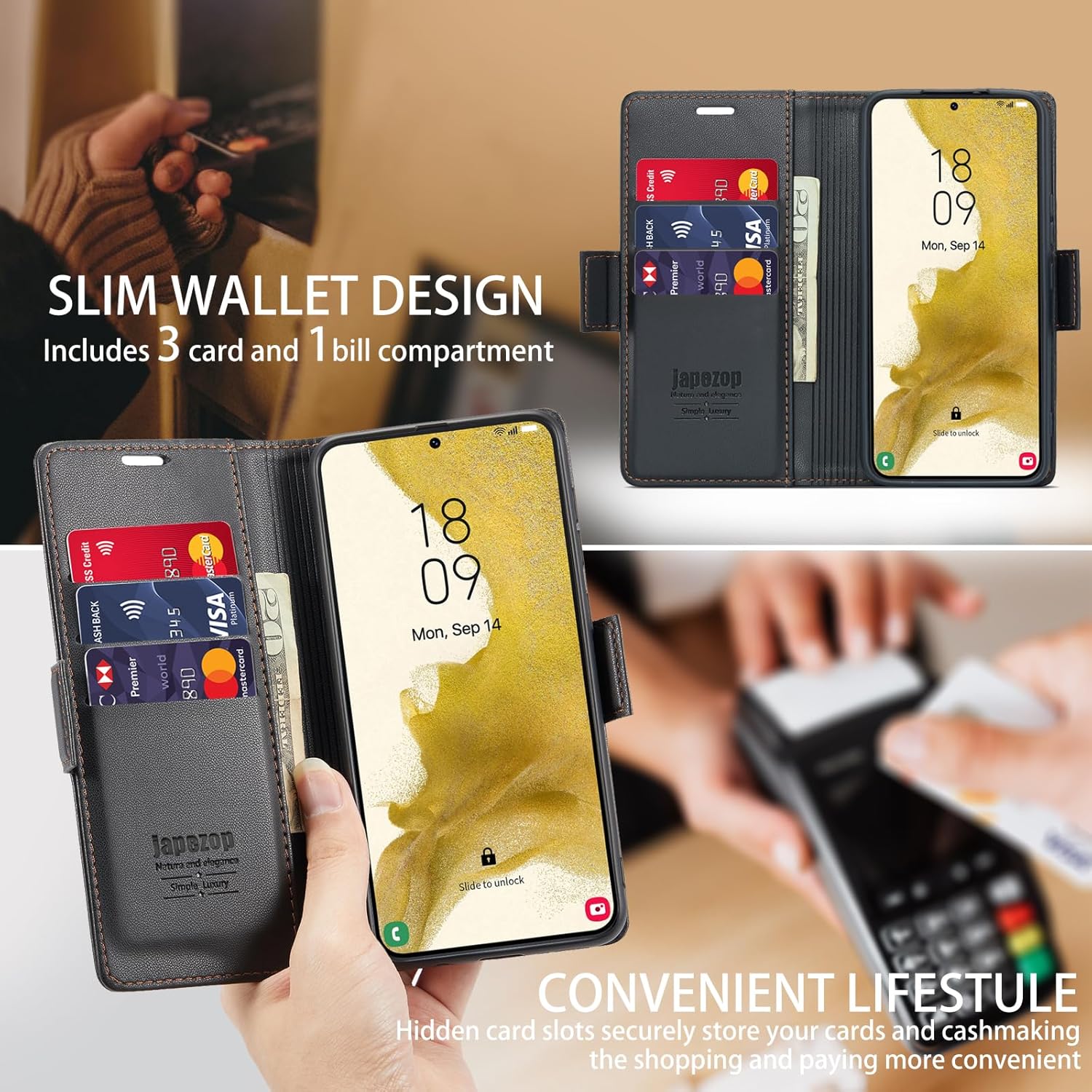 Funda tipo cartera para Samsung Galaxy S22 5G con bloqueo RFID, función atril magnética, funda delgada de piel con tapa para Samsung Galaxy S22 de