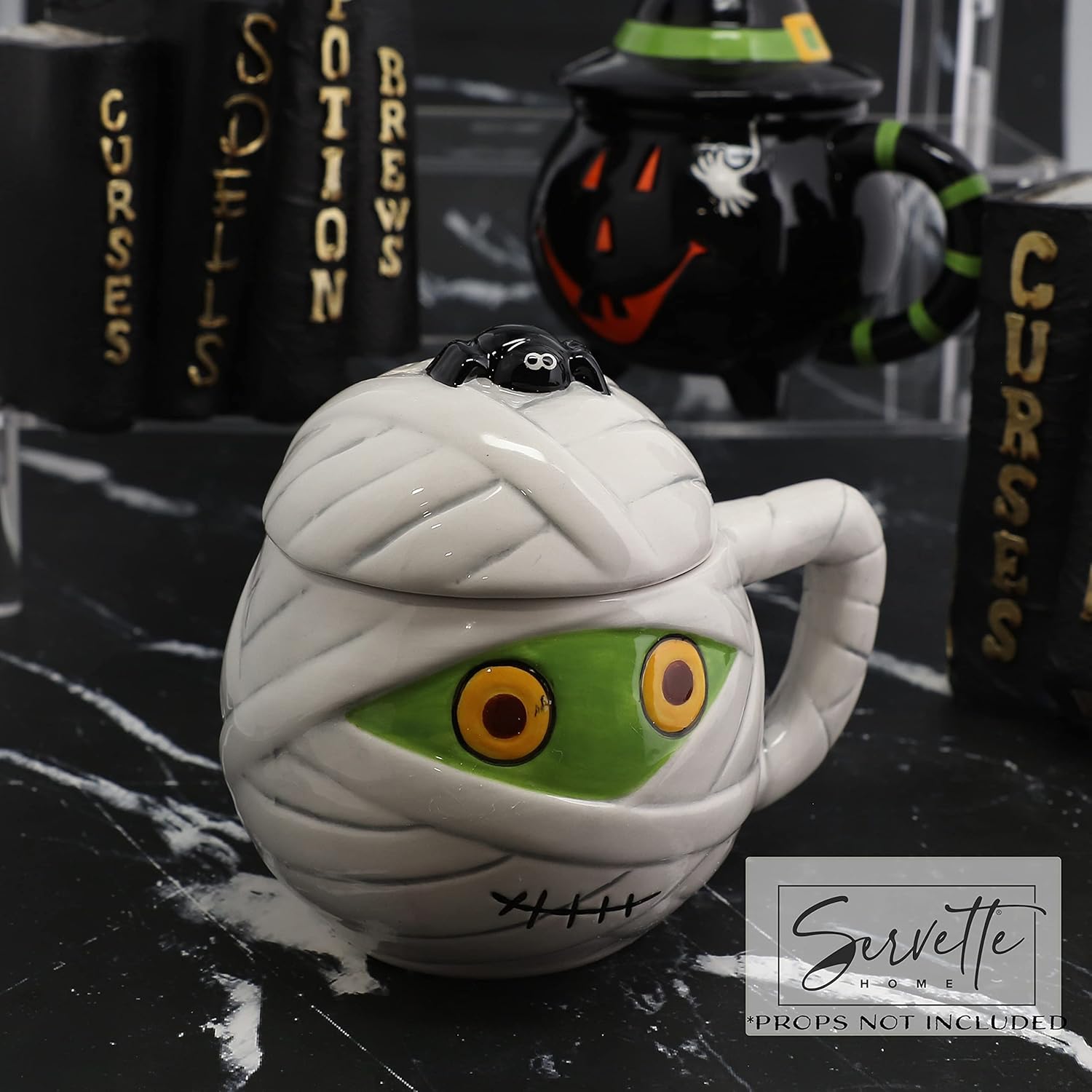 Servette Home Taza de sopa de cerámica de Halloween de 10 onzas con tapa (momia)