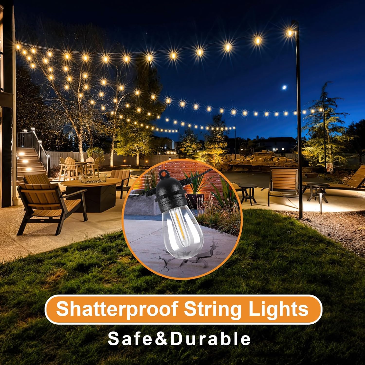 Guirnalda de luces LED para exteriores, con certificación UL, impermeable, con 32 bombillas Edison E12 S14 inastillables, luces regulables para
