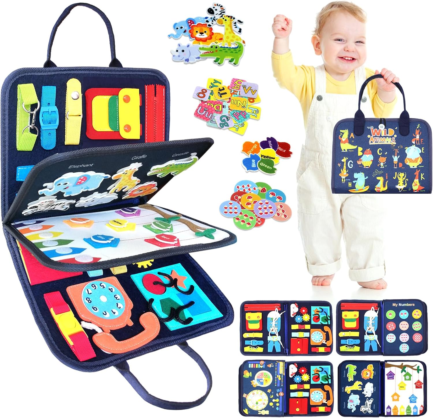 VARANO Montessori – Libro de mesa de juguete para niños de 1, 2, 3 años, juguetes sensoriales educativos para niños pequeños de 1 a 3 años,