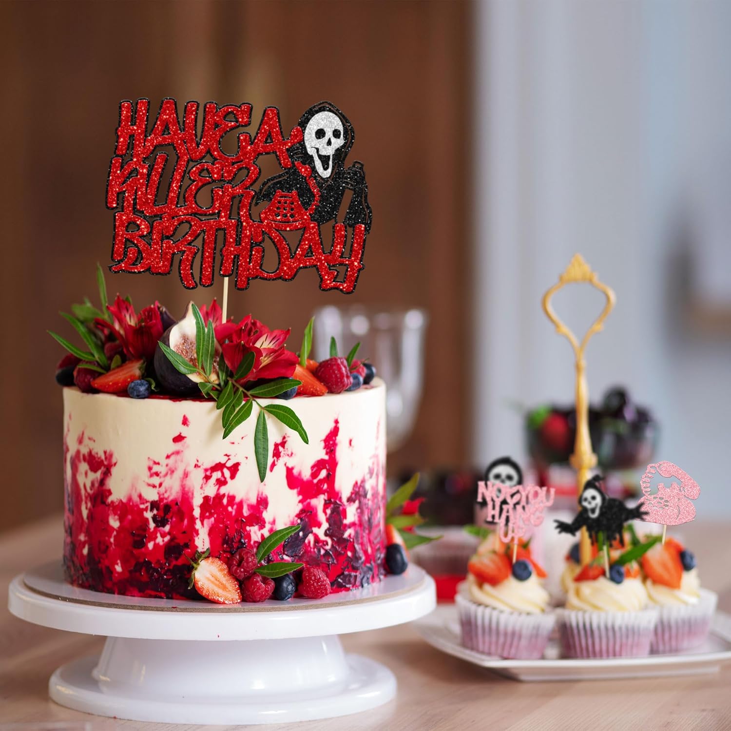 Gyufise 25 piezas de decoración para cupcakes de película de terror Have a Killer Birthday Cake Topper Glitter Horror Classic Halloween Cake Pick