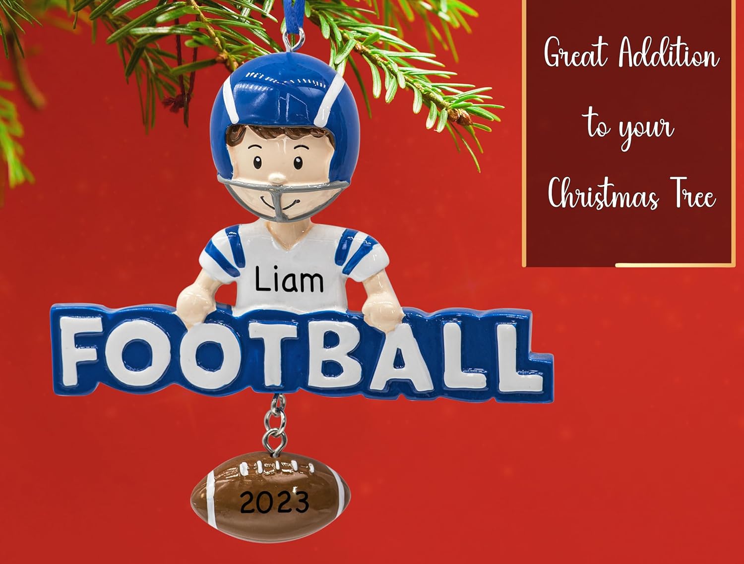 Adorno de Navidad personalizado de fútbol 2023  Jugador masculino con balón de fútbol y bola colgante para árbol de Navidad  Regalo único de