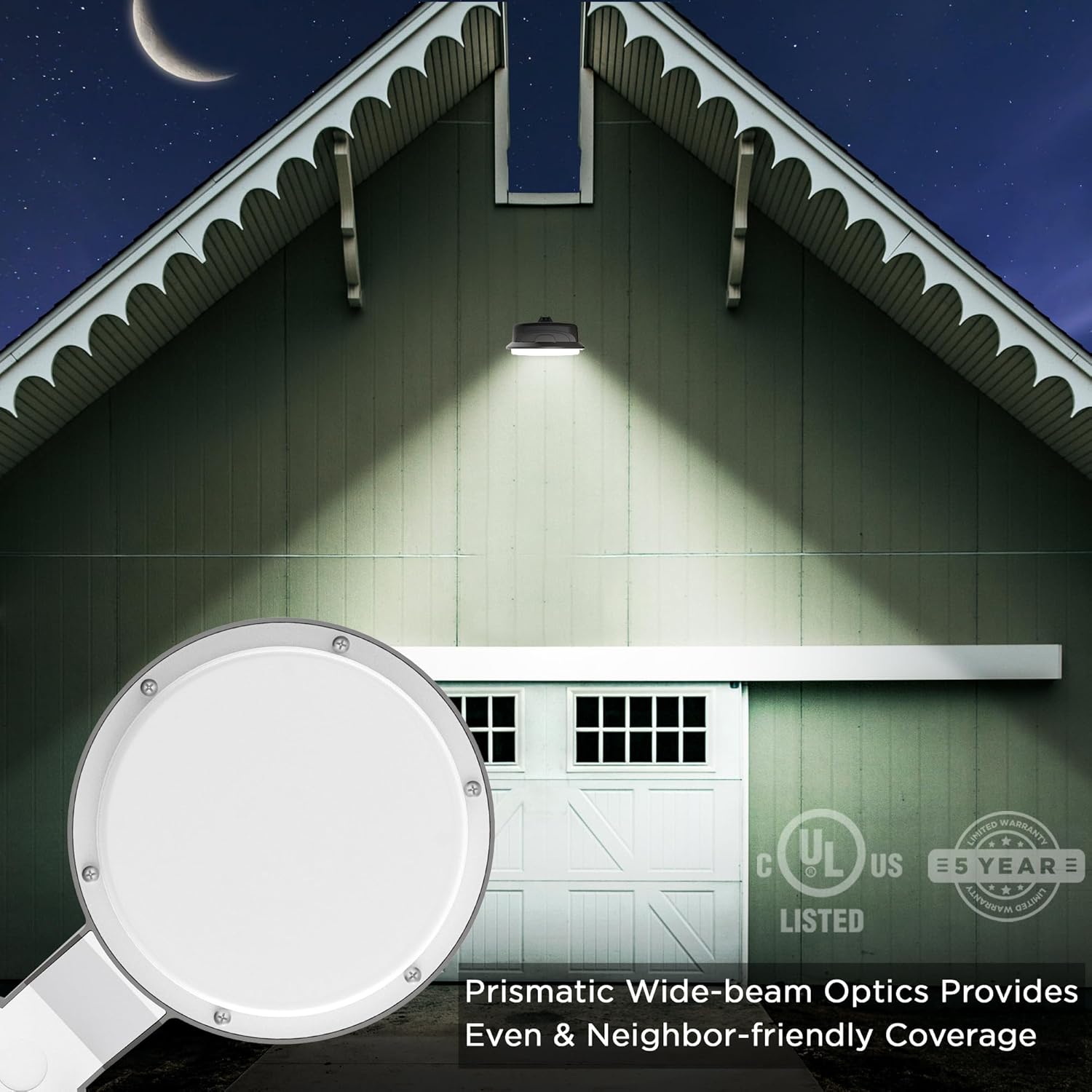 Luz LED de granero de 55 W, iluminación de patio del atardecer al amanecer con fotocélula con fotocélula luz de seguridad LED de cielo oscuro