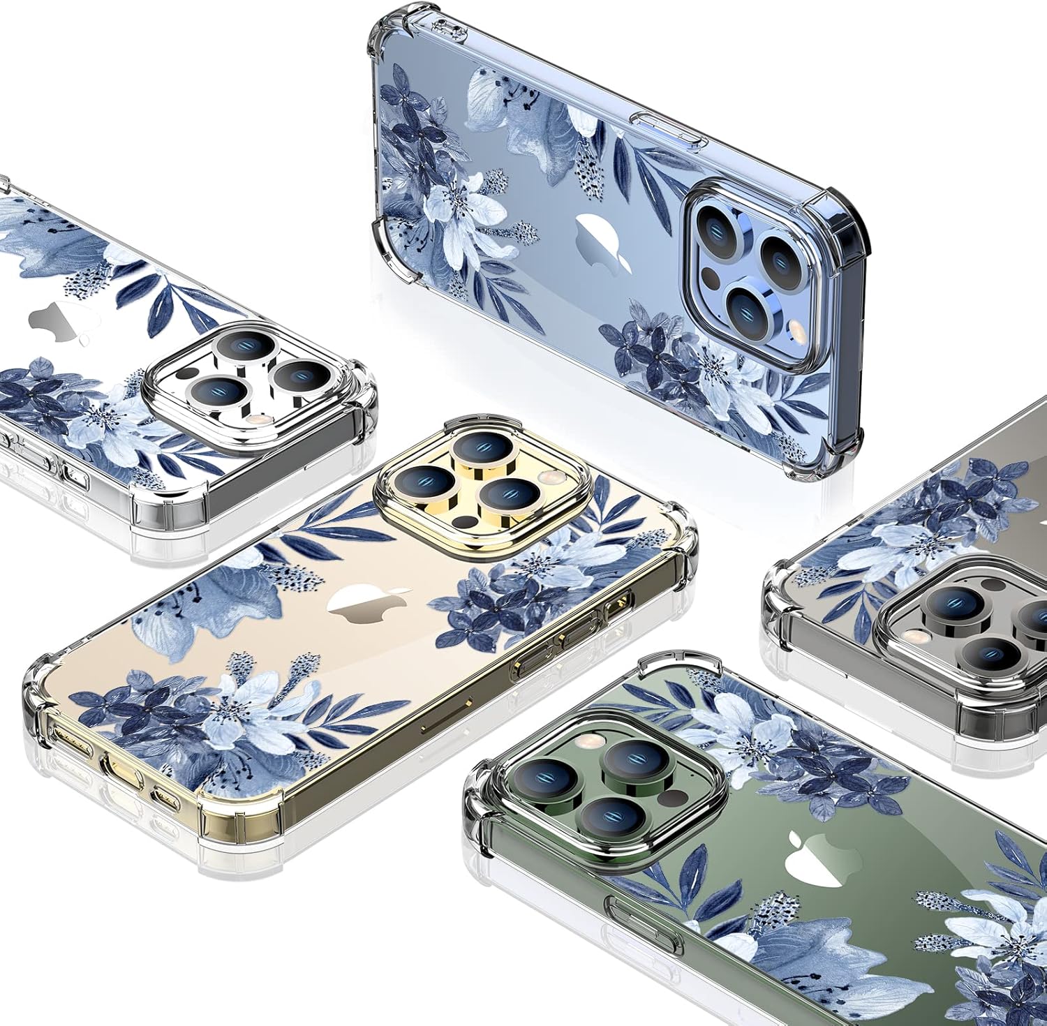 Funda diseñada con flores para iPhone 13 Pro con protector de pantalla, funda transparente floral para mujer, a prueba de golpes, funda protectora