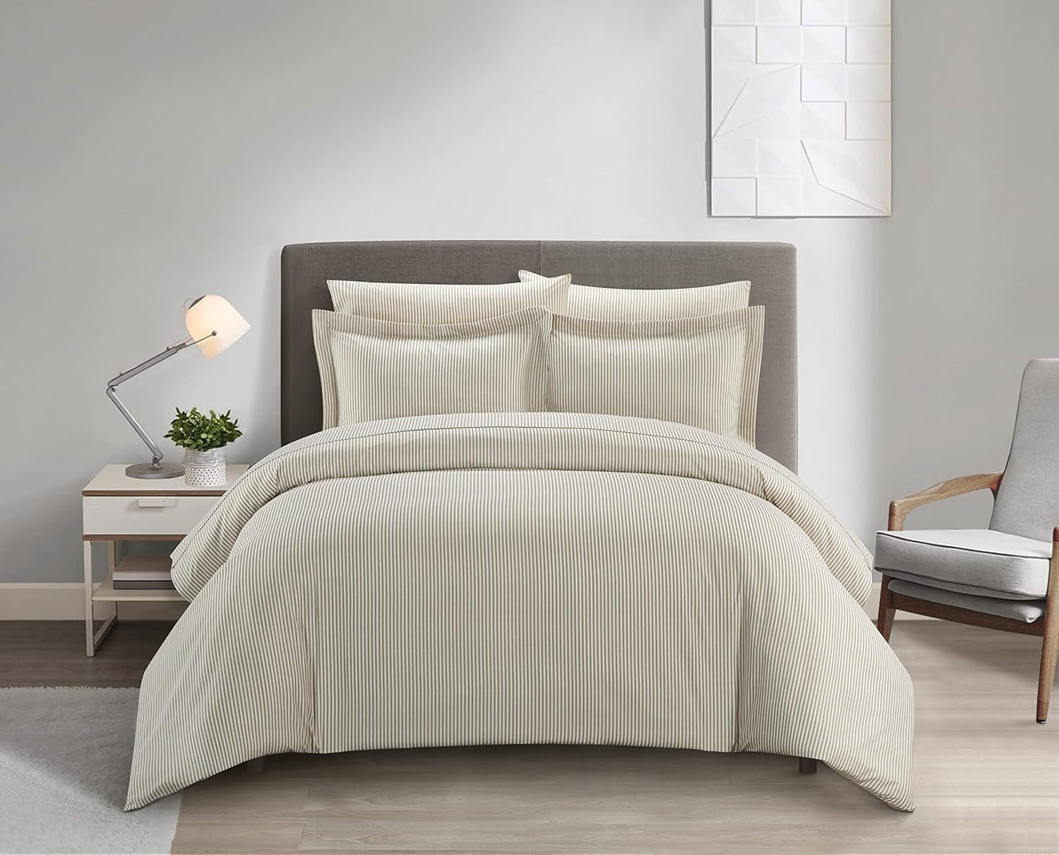 Chic Home Morgan – Juego de funda de edredón de 5 piezas, diseño contemporáneo de rayas de dos tonos, ropa de cama en una bolsa, sábanas de almohada